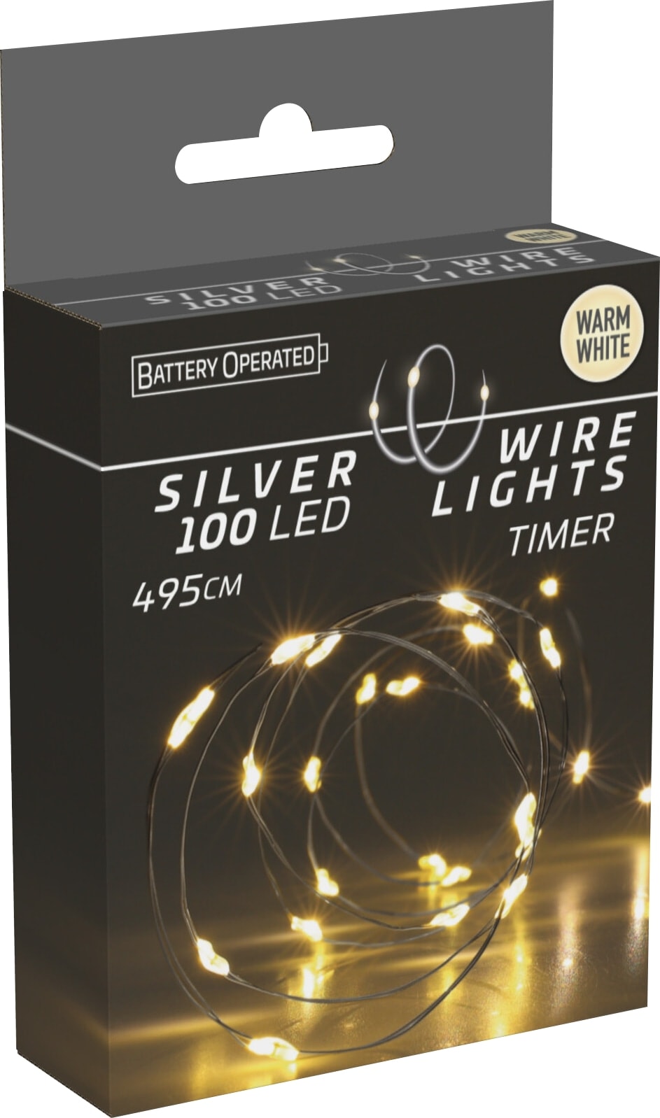 LED-Lichterkette, Silberdraht, 100 LEDs, warmweiß, Batteriebetrieb, Timer