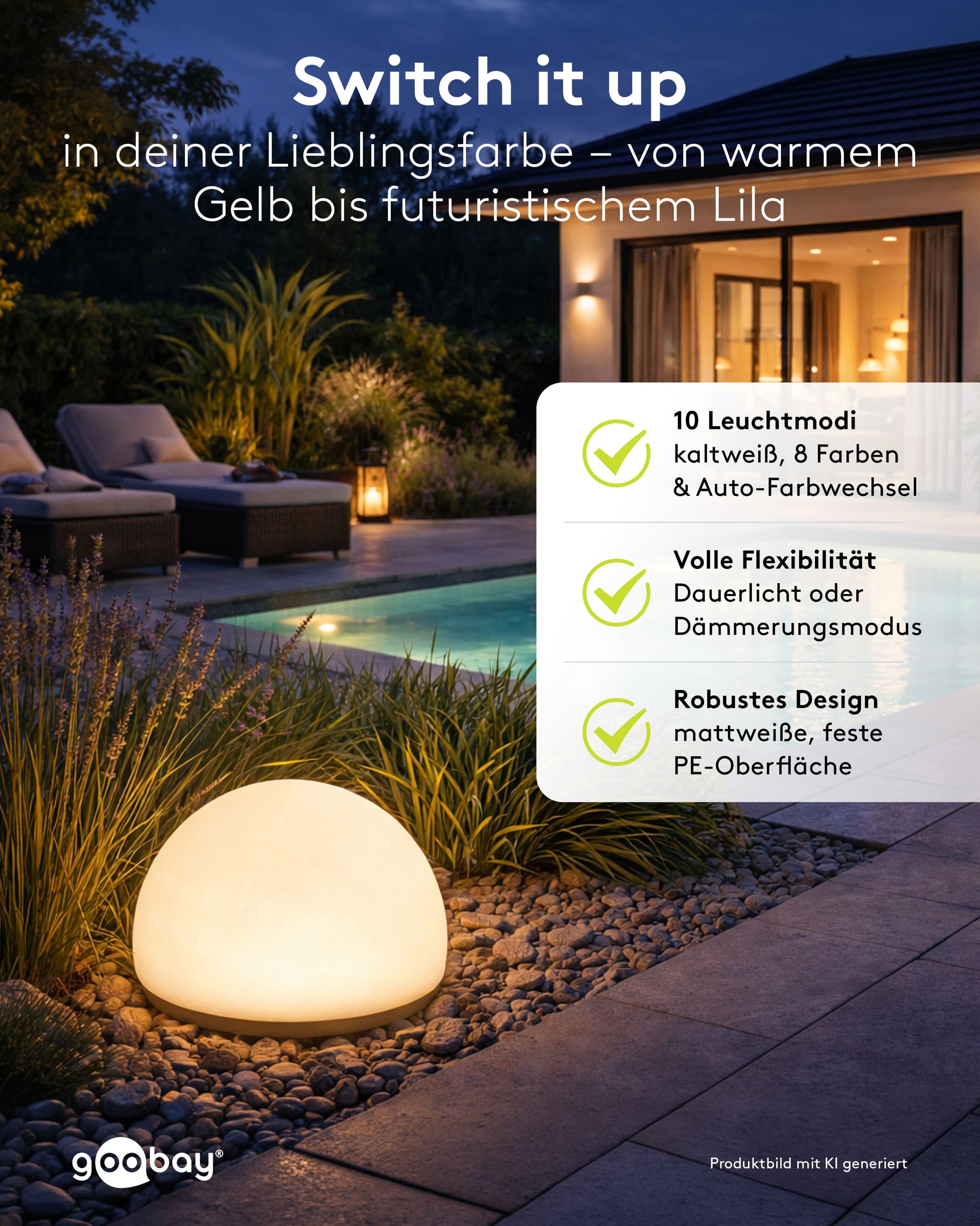 GOOBAY LED-Solar-Dekoleuchten, 20 cm, Kugel, Größe M, RGBW, 2 Stück GOOBAY LED-Solar-Dekoleuchten, 20 cm, Kugel, Größe M, RGBW, 2 Stück