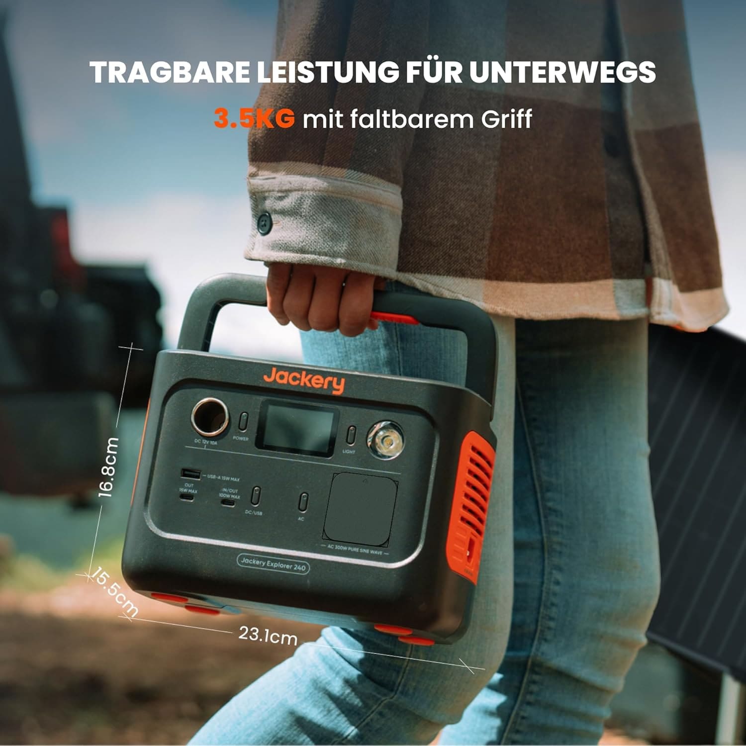 JACKERY Powerstation Explorer 240 V2, LiFePO4, 256 Wh, 300 W, 5-Port, USB-C PD 100 W, faltbarer Tragegriff JACKERY Powerstation Explorer 240 V2, LiFePO4, 256 Wh, 300 W, 5-Port, USB-C PD 100 W, faltbarer Tragegriff