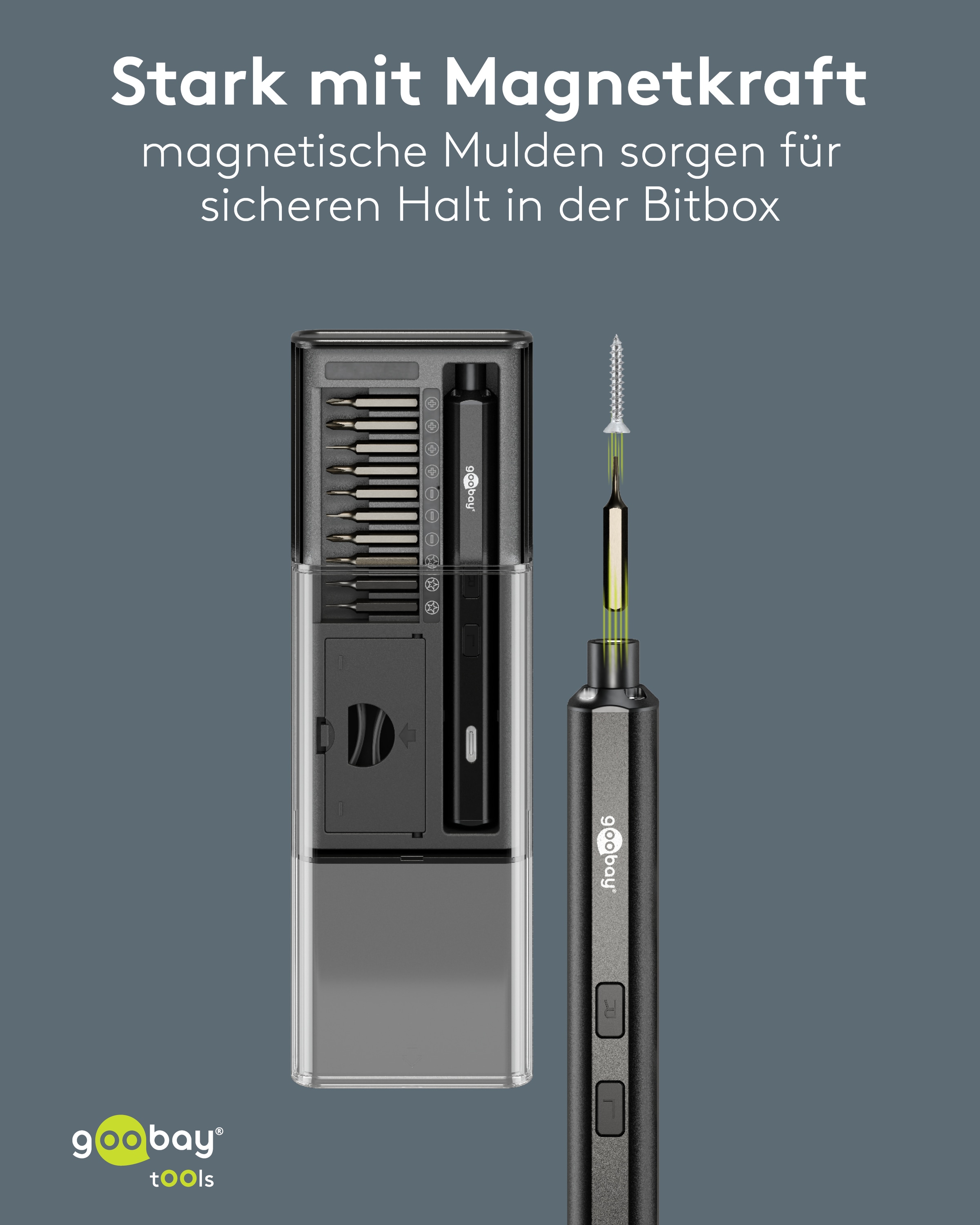 GOOBAY TOOLS Elektrischer Schraubendreher, 77838, mit 20-tlg. Präzisions-Bitsatz