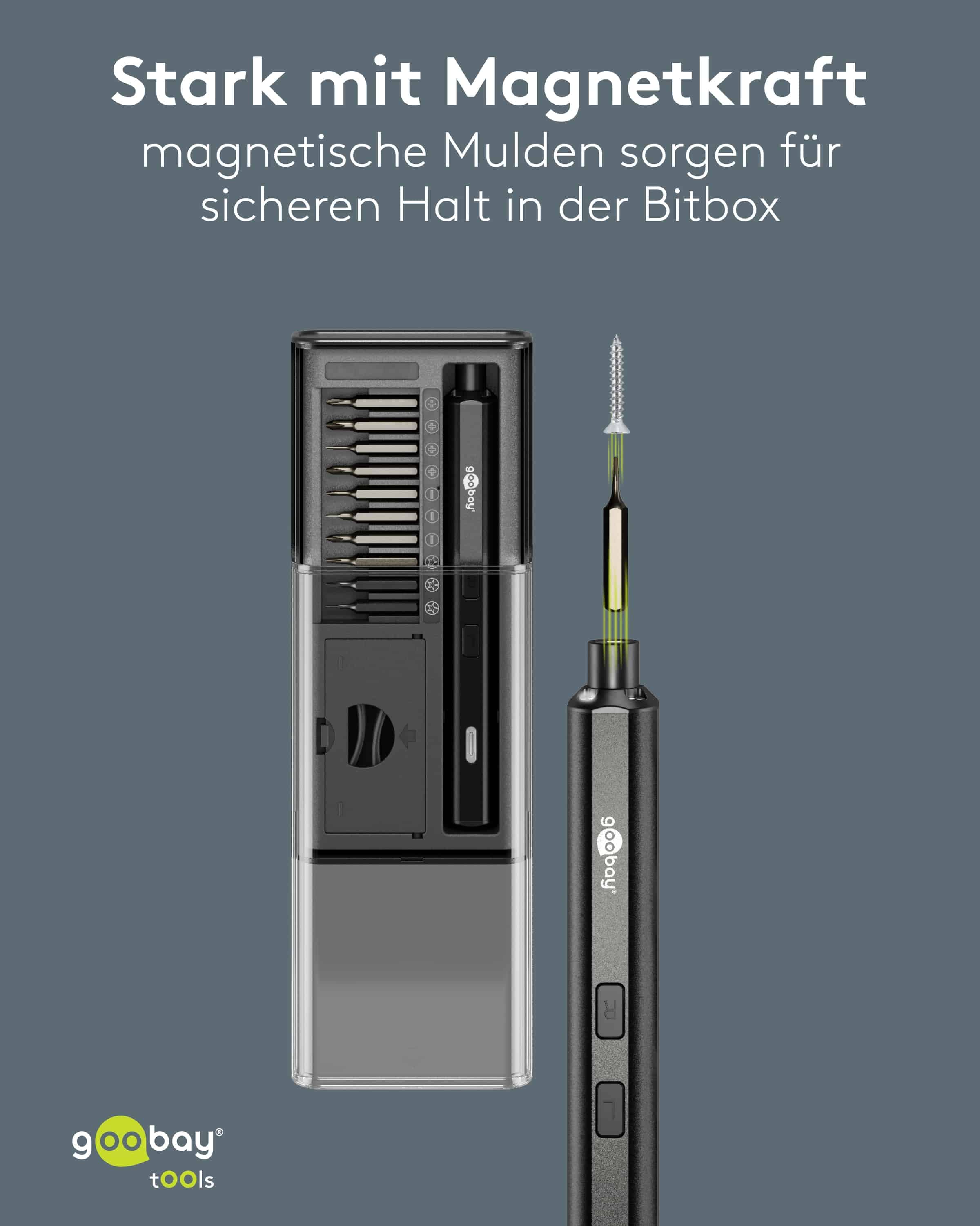 GOOBAY TOOLS Elektrischer Schraubendreher, 77838, mit 20-tlg. Präzisions-Bitsatz