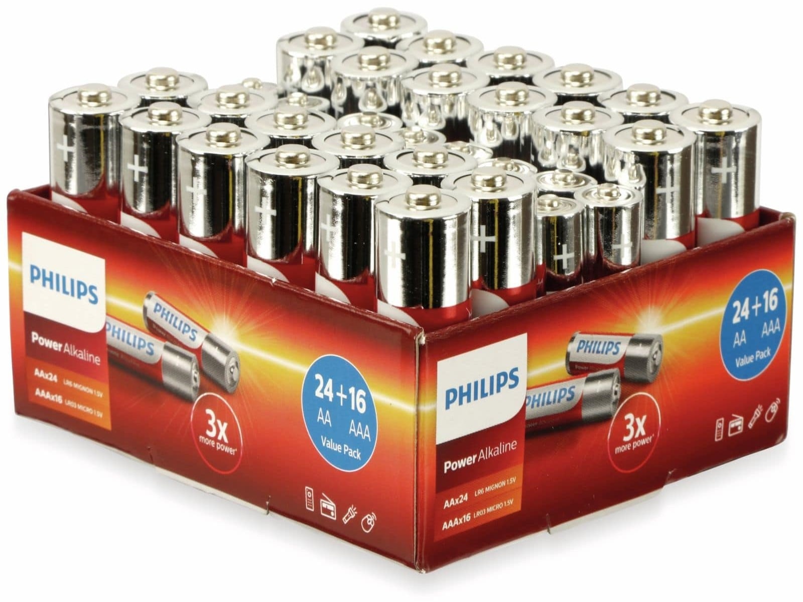 PHILIPS Batterie-Set Powerlife, Alkaline, 24x AA, 16x AAA, 40 Stück
