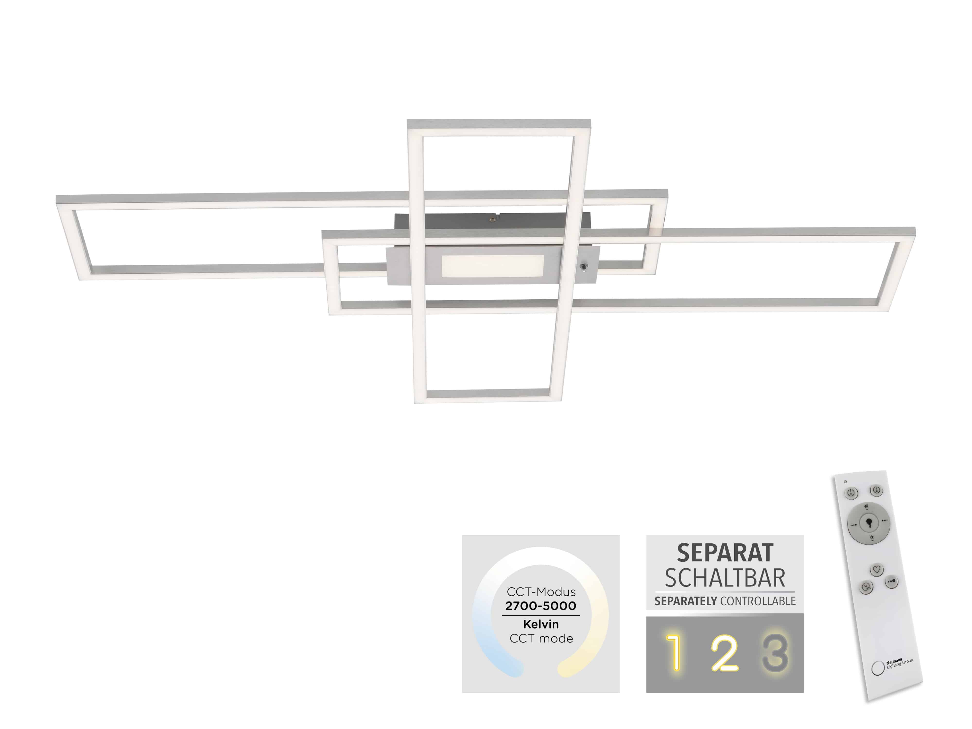 JUST LIGHT LED-Deckenleuchte 14693-55, 45W, 5500lm, silber