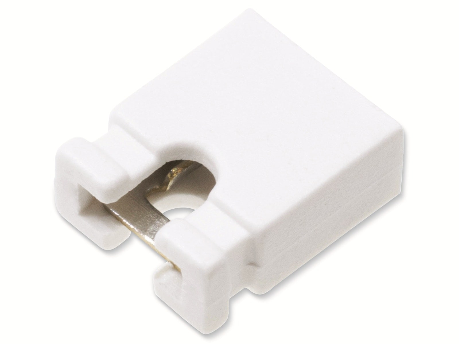 Kurzschlussbrücke / Jumper, weiß, 2,54 mm, oben offen, 2 Pol Kurzschlussbrücke / Jumper, weiß, 2,54 mm, oben offen, 2 Pol