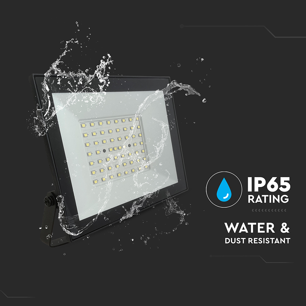V-TAC LED-Fluter, VT-44054, 50 W, 6500K, EEK: F, 4000 lm, kaltweiß, IP65, schwarz