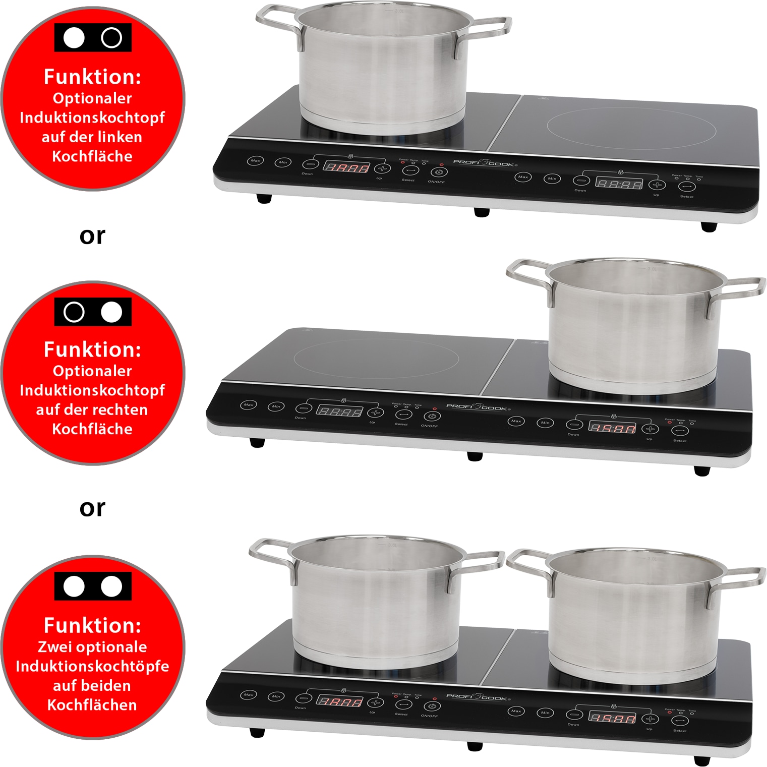 PROFI COOK Induktions-Doppelkochplatte PC-DKI 1067, 3500 W, schwarz