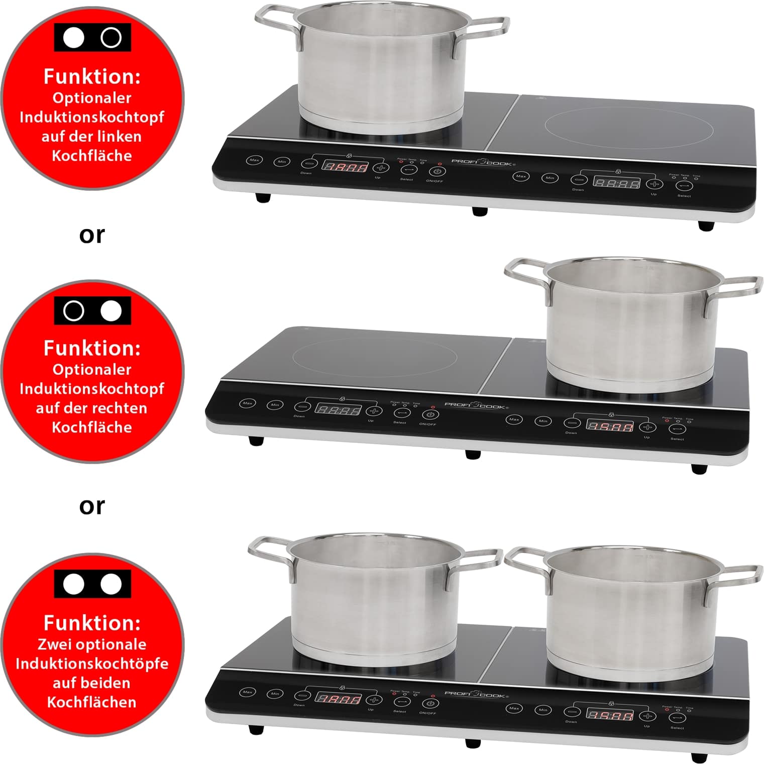 PROFI COOK Induktions-Doppelkochplatte PC-DKI 1067, 3500 W, schwarz