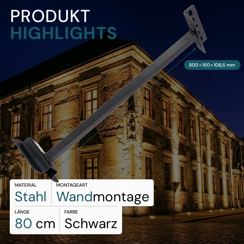 LUXULA Wandhalterung für Fluter, LX900400, 150x800 mm, schwarz