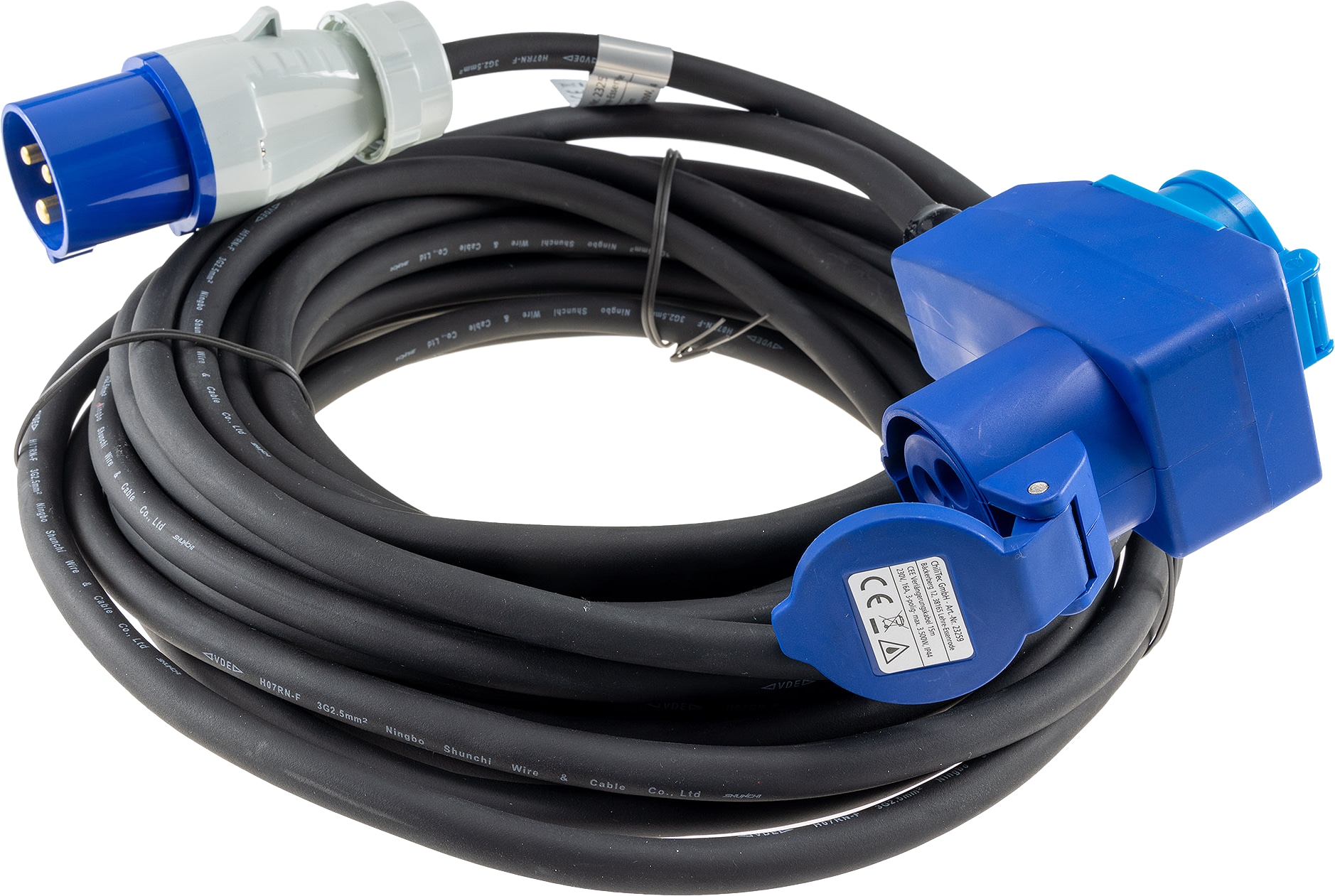 CHILITEC CEE-Verlängerung 16A/3600W, 3-polig, 15 m, mit Steckdose