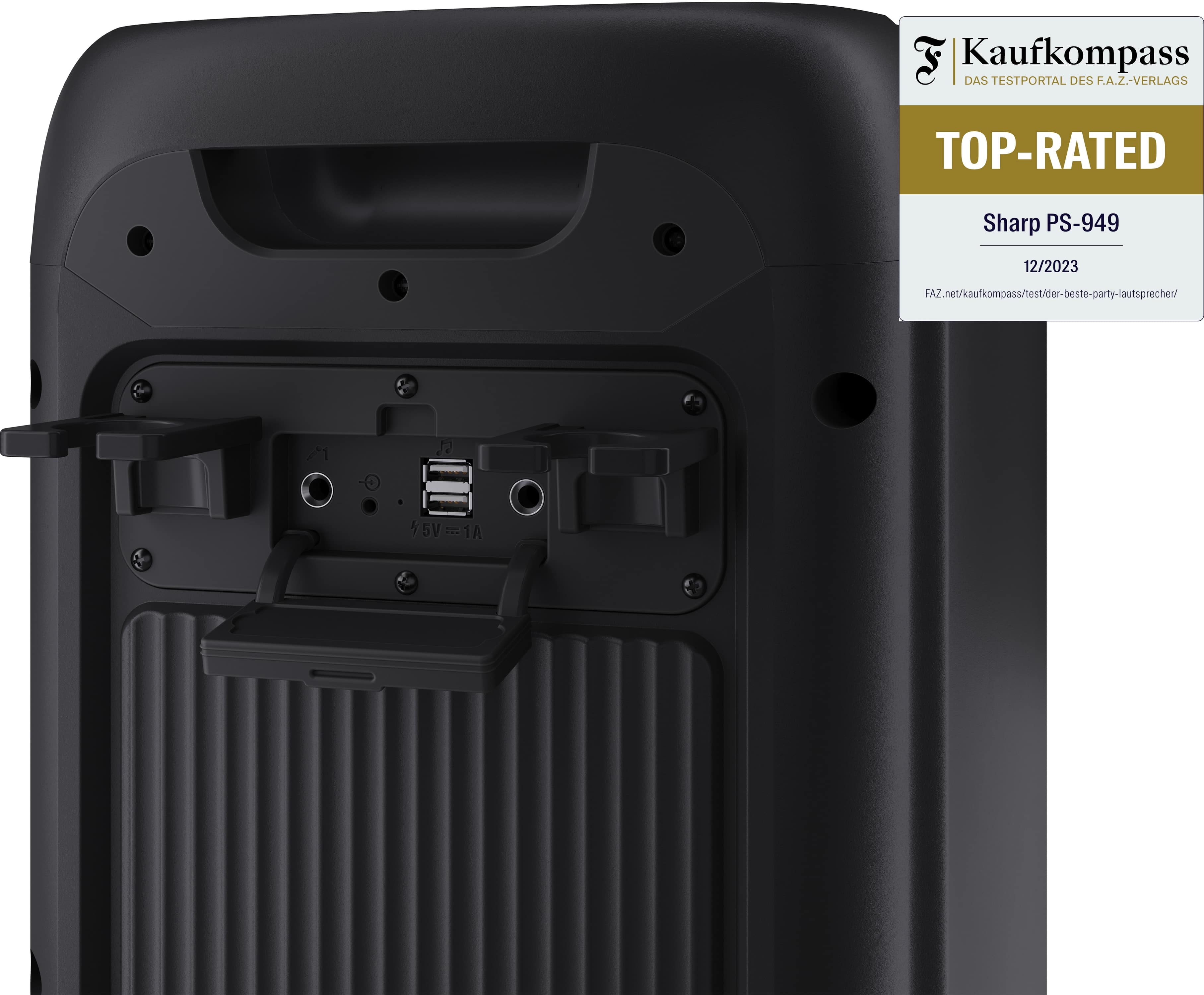 SHARP Party-Lautsprecher PS-949, tragbar, Bluetooth, USB, MP3, 132 W SHARP Party-Lautsprecher PS-949, tragbar, Bluetooth, USB, MP3, 132 W