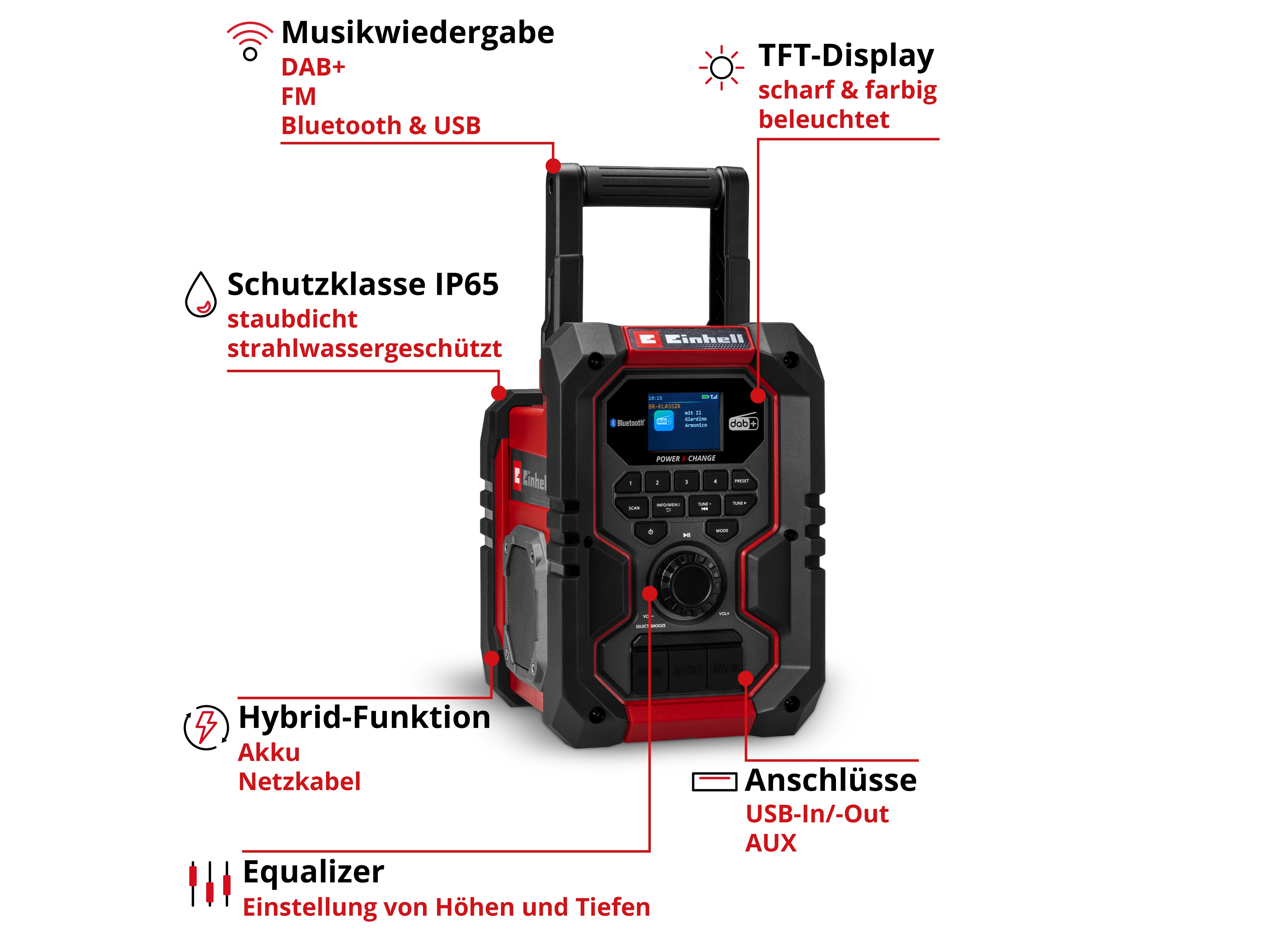 EINHELL Akku-Radio TE-CR 18 Li DAB+/FM/BT, 3407995, Solo