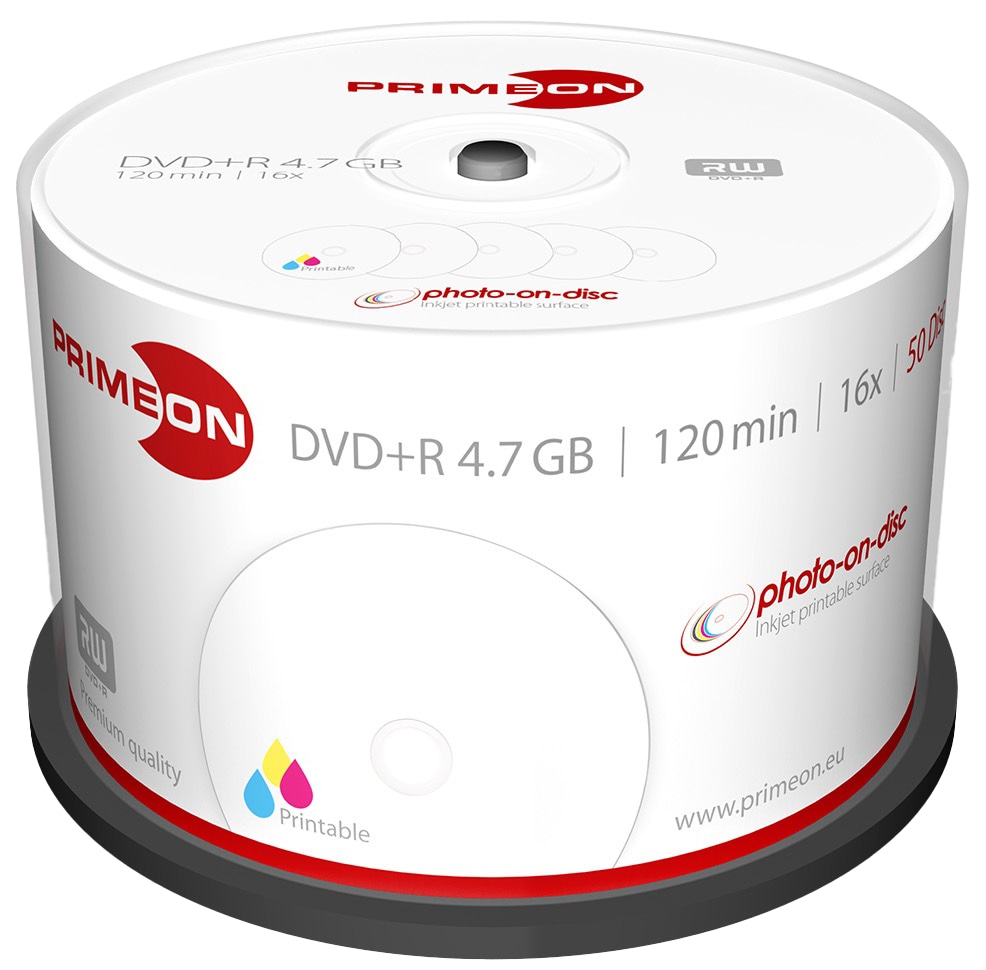 PRIMEON DVD-Rohling DVD+R 120Min 4.7GB 16x Cakebox 50 Stk printable PRIMEON DVD-Rohling DVD-R 120Min 4.7GB 16x Cakebox 50 Stück printable