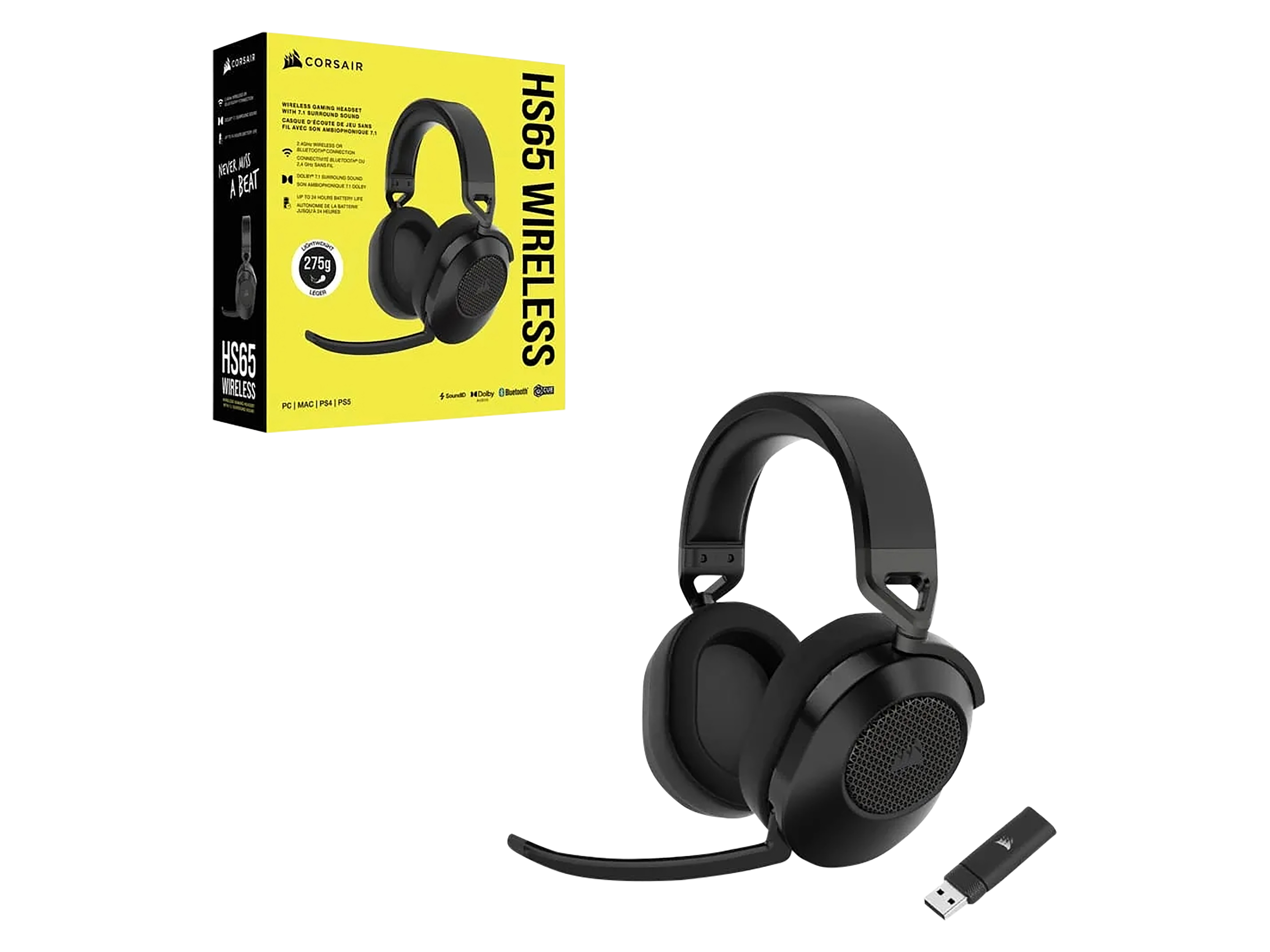 CORSAIR Gaming-Headset HS65 Wirekess V2 CA-9011285, carbon, refurbished