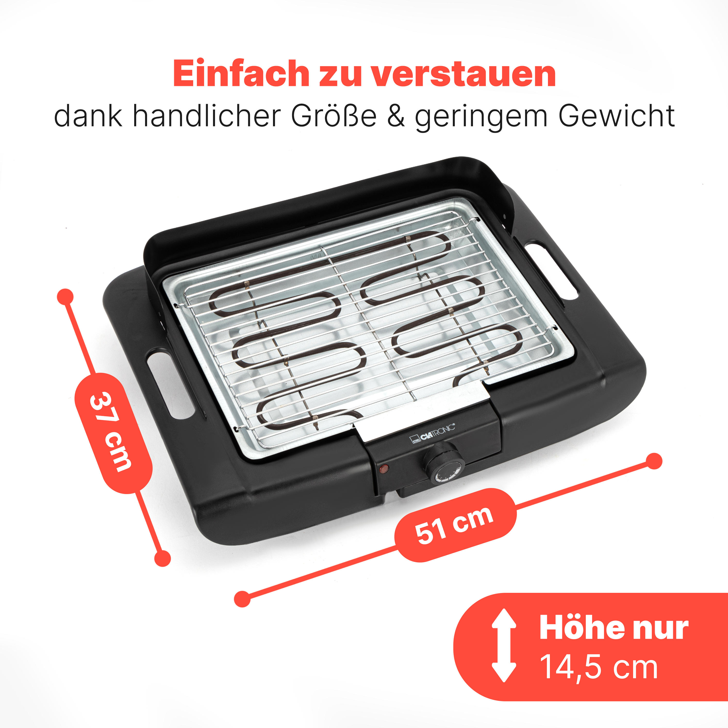 CLATRONIC Barbecue-Tischgrill BQ 3841, Elektrogrill, Schwarz, 2000 W