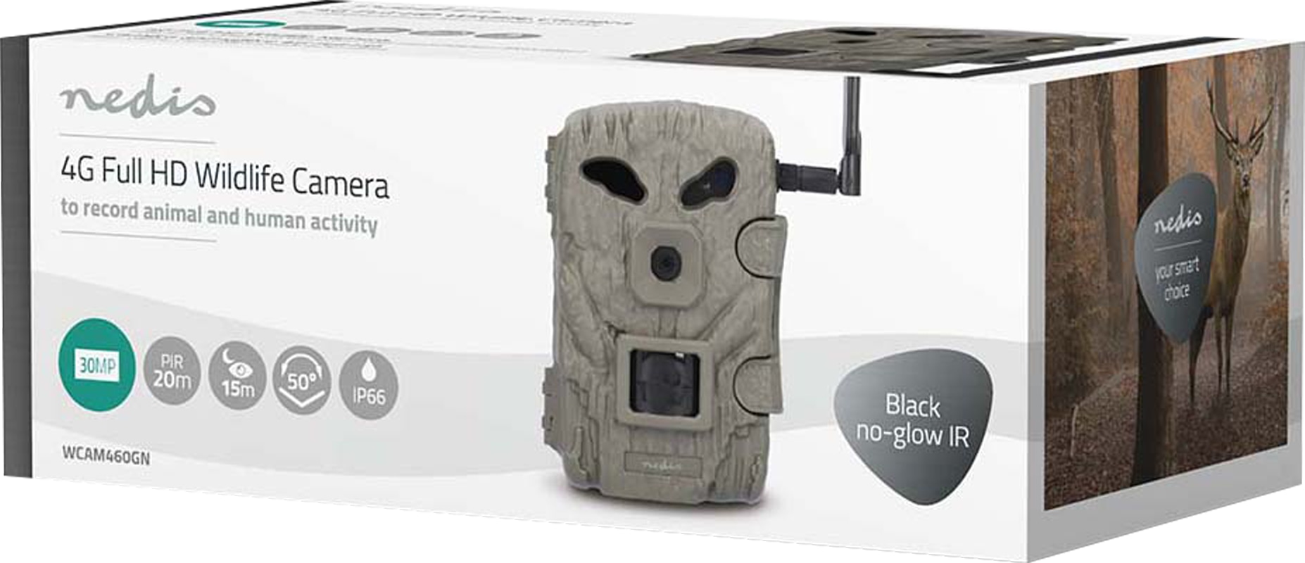 NEDIS Wildkamera WCAM460GN, 1080p@30fps, 30,0 MP, 4G, IP66, Black No-Glow IR, Nachtsicht, Bewegungssensor