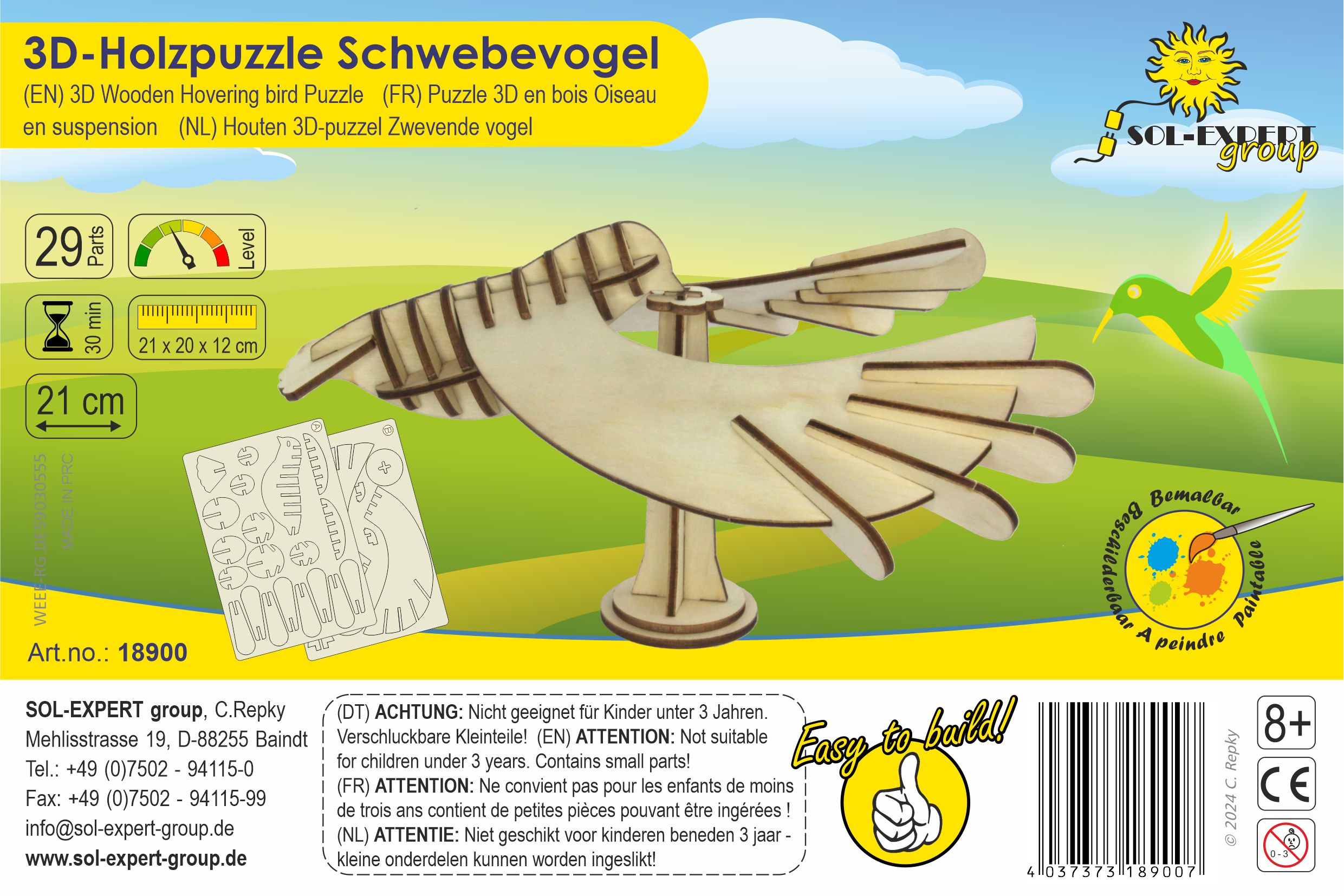 SOL-EXPERT 3D Holz Puzzle Schwebevogel