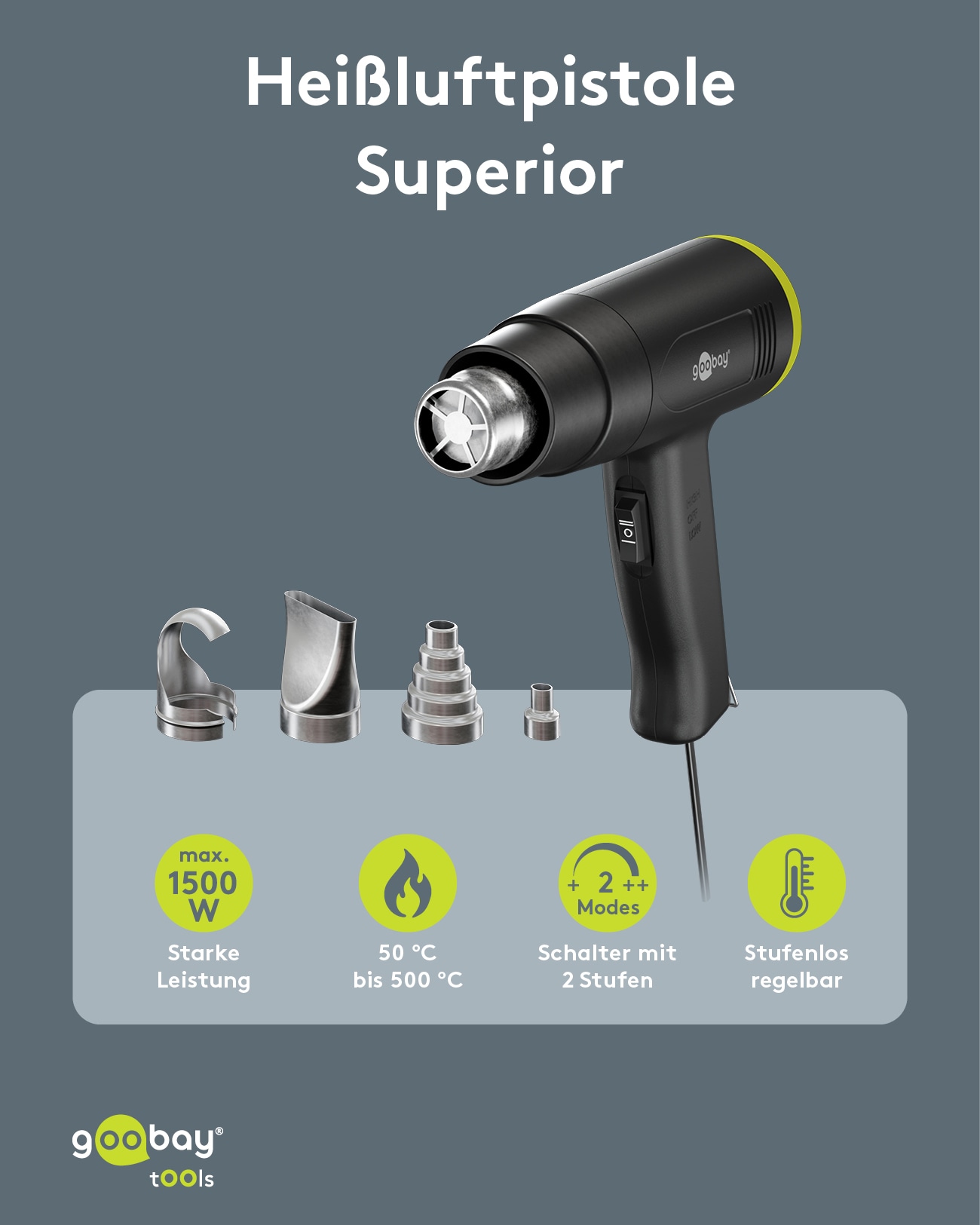 GOOBAY TOOLS Heißluftpistole Superior, 77822, 1500 W