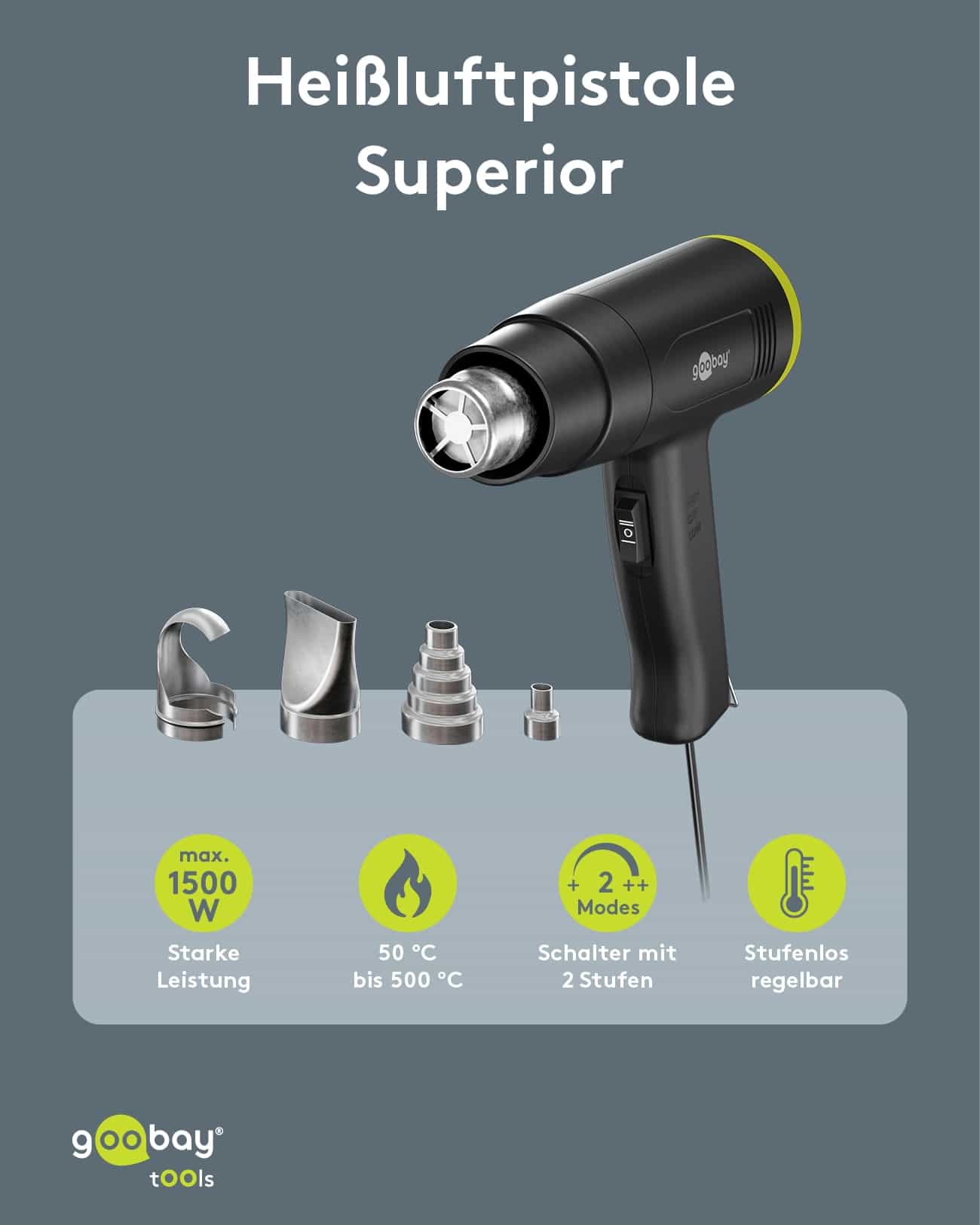 GOOBAY TOOLS Heißluftpistole Superior, 77822, 1500 W