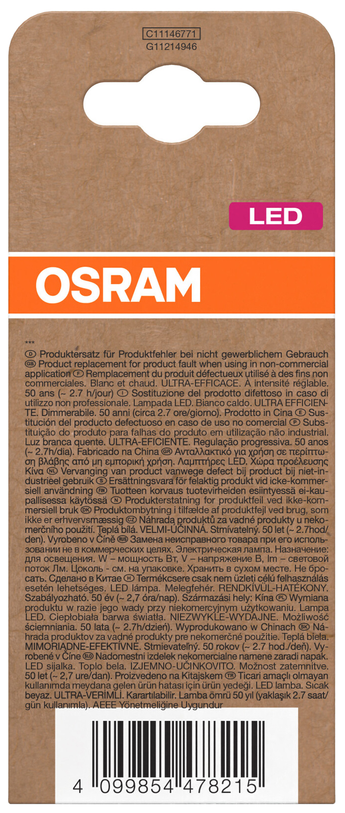 OSRAM LED-Lampe Classic, dimmbar, E27, 7,2 W, 2700 K, EEK: A, 1521 lm, warmweiß