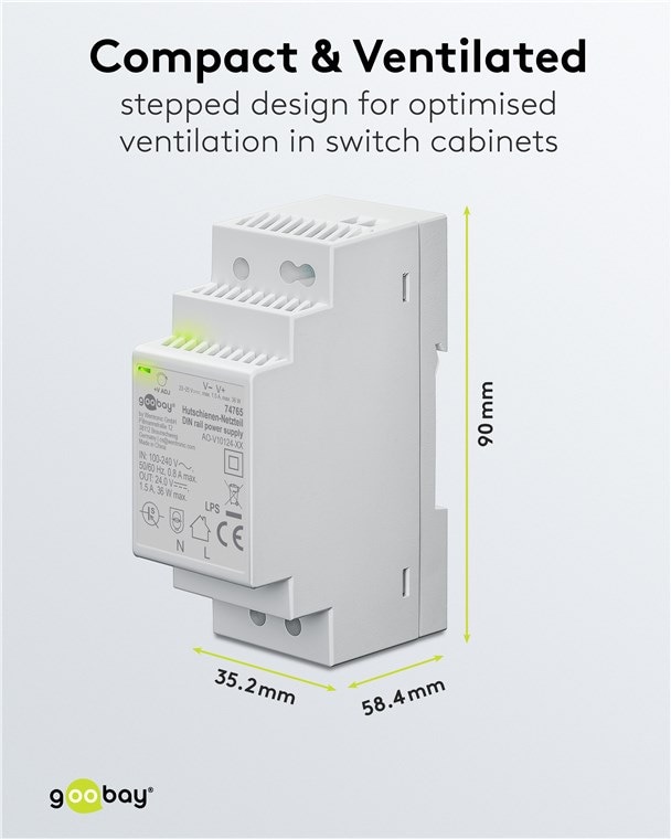 GOOBAY Hutschienen-Netzteil 74765, 24 V, 1,5 A, 36 W GOOBAY Hutschienen-Netzteil 74765, 24 V, 1,5 A, 36 W