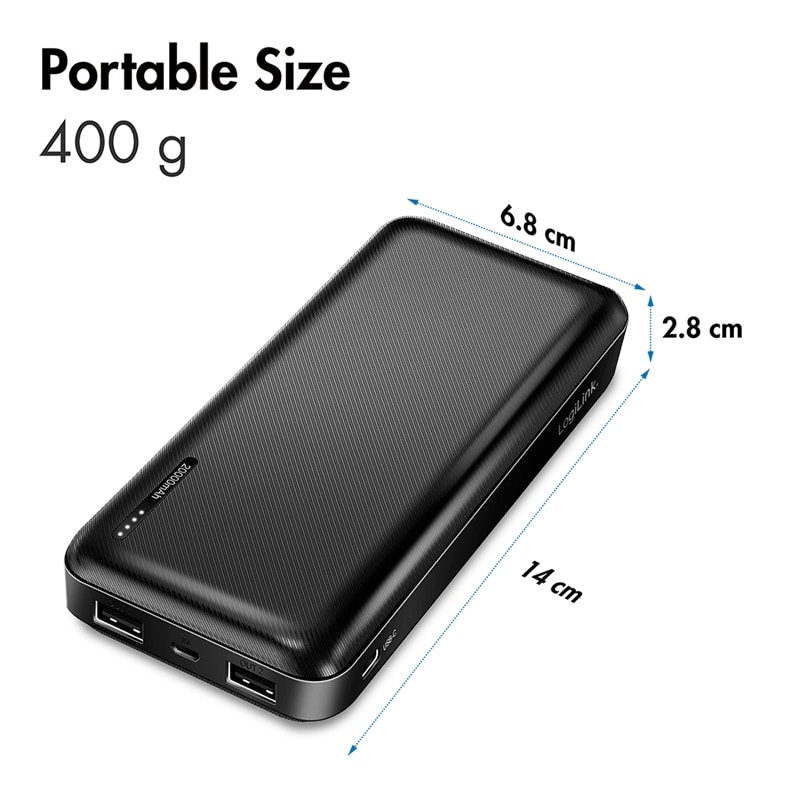 LOGILINK USB Powerbank PA0323, 20.000mAh, 3-fach, 2xUSB-A, 1xUSB-C, schwarz LOGILINK USB Powerbank PA0323, 20.000mAh, 3-fach, 2xUSB-A, 1xUSB-C, schwarz
