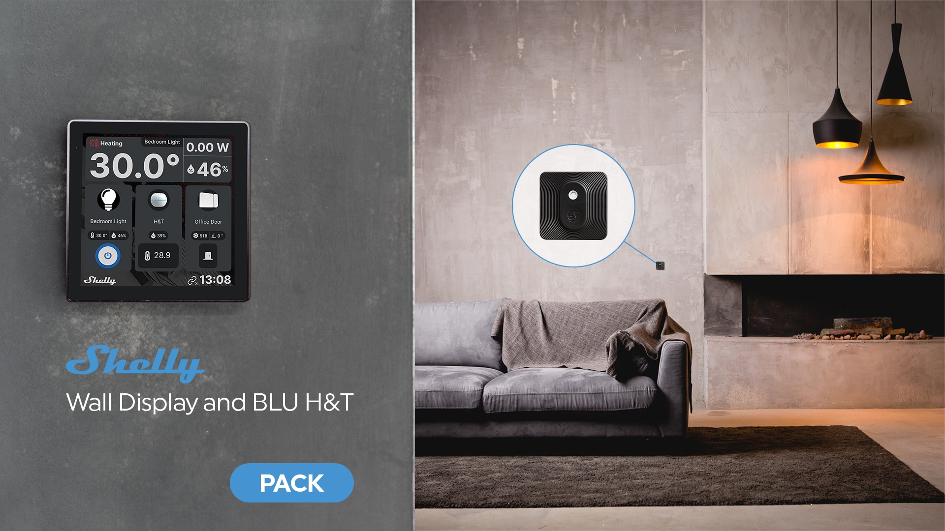 SHELLY Wall Display + BLU H&T schwarz