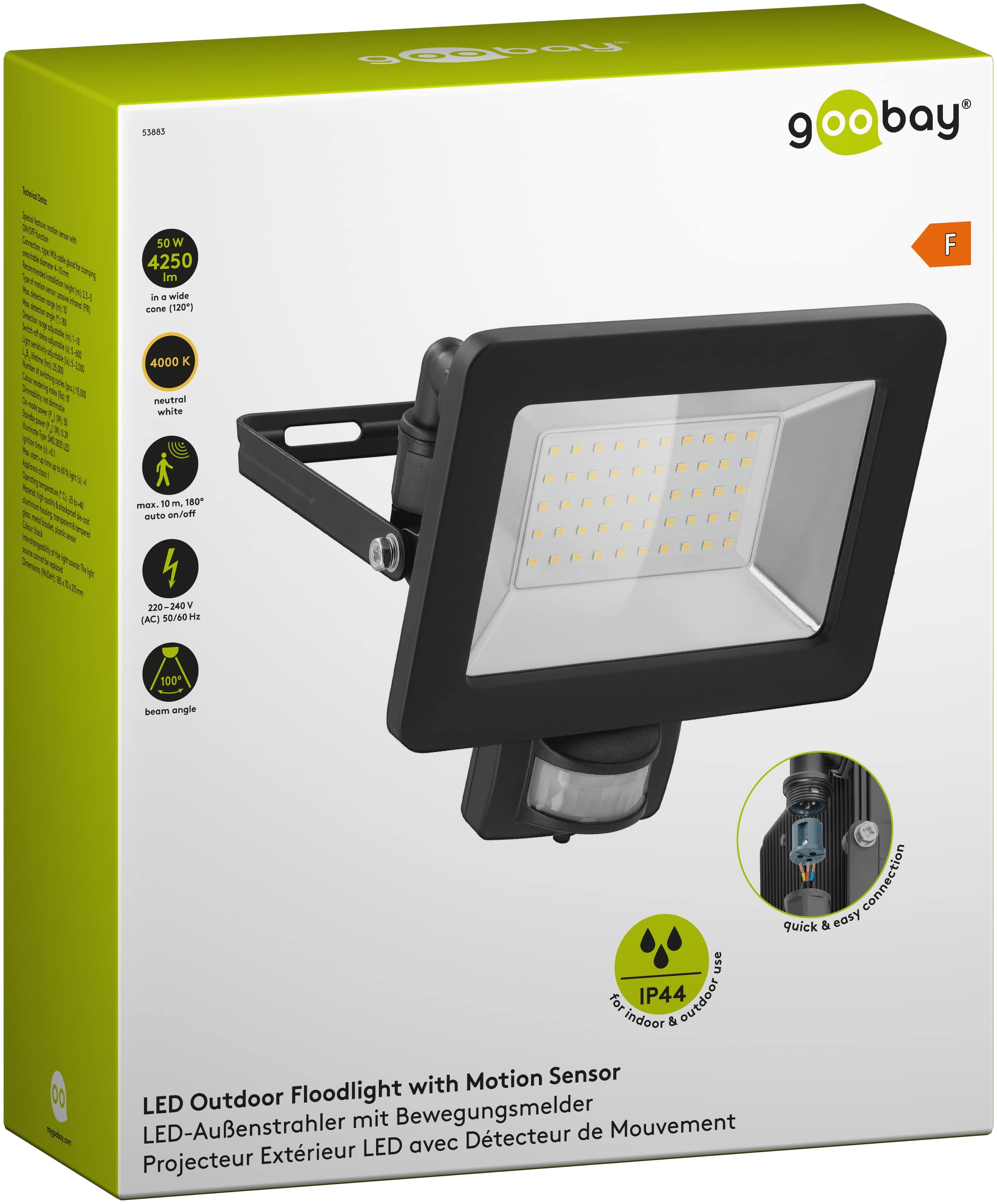 GOOBAY LED-Fluter mit Bewegungsmelder, 50W, 4250lm, 4000K, schwarz GOOBAY LED-Fluter mit Bewegungsmelder, 50W, 4250lm, 4000K, schwarz