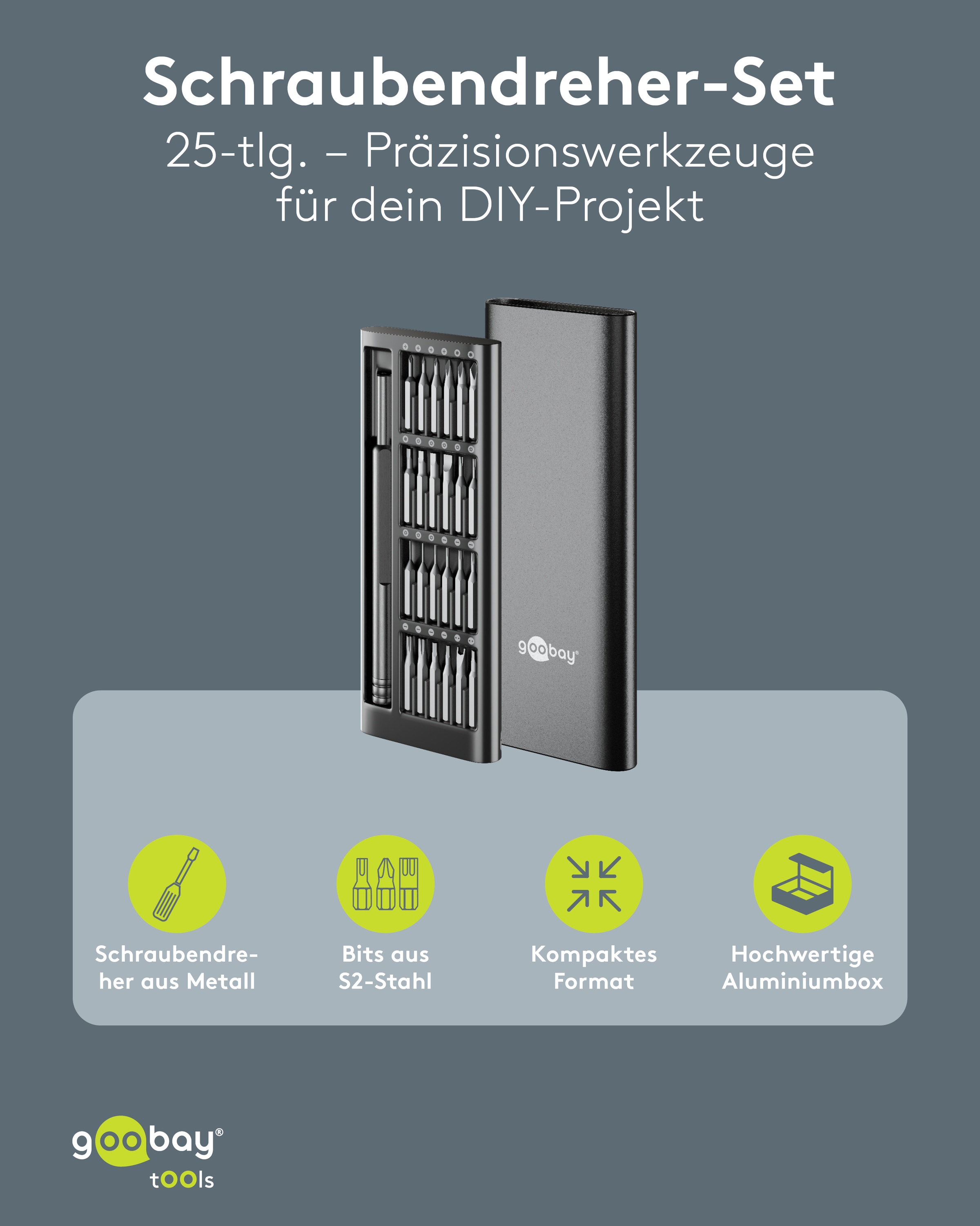 GOOBAY TOOLS Schraubendreher-Set, 77836, mit 24-tlg. Präzisions-Bitsatz