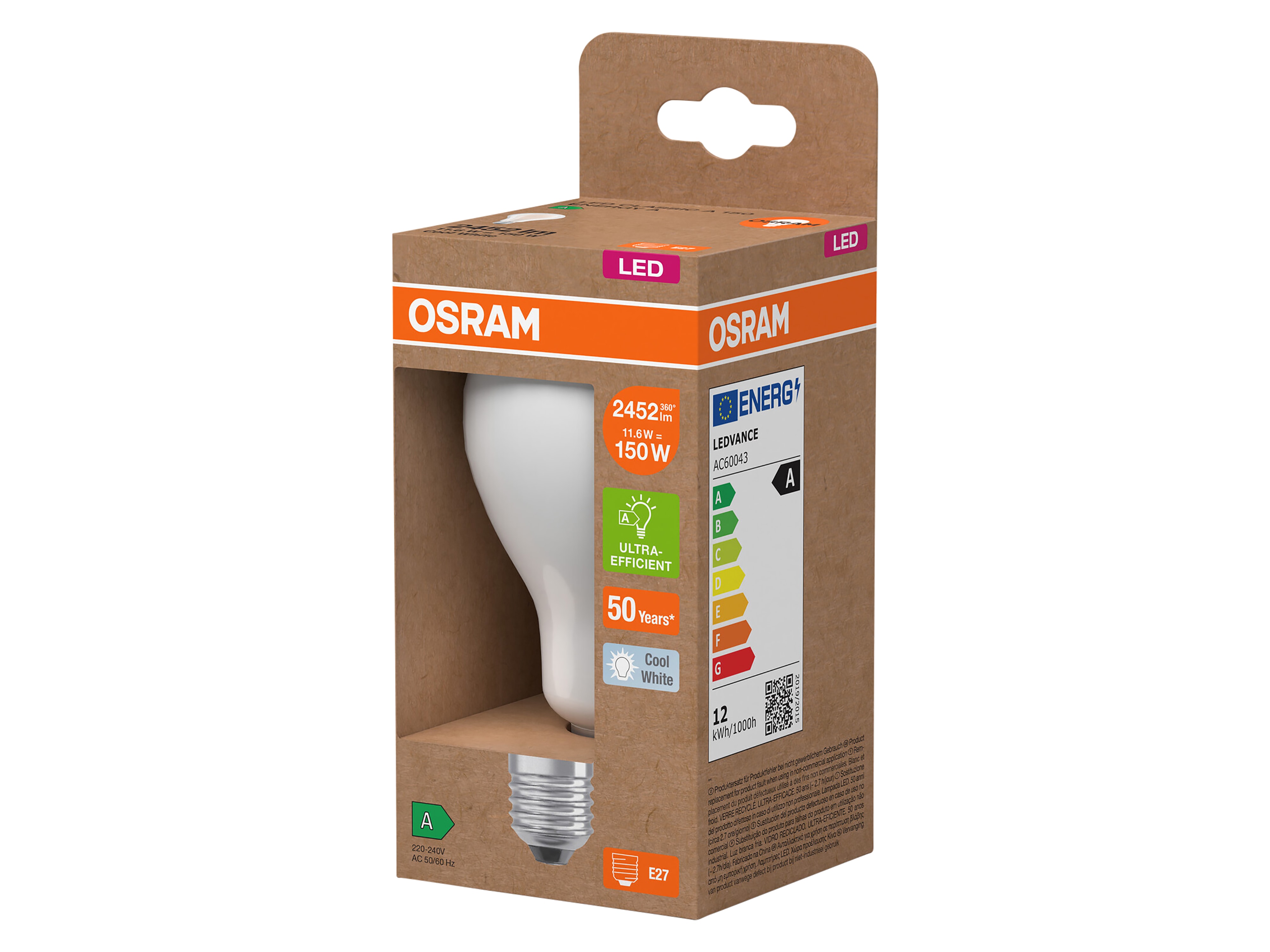 OSRAM LED-Lampe in Kolbenform, E27, 11,6W, 4000K, EEK: A, 2452lm, neutralweiß