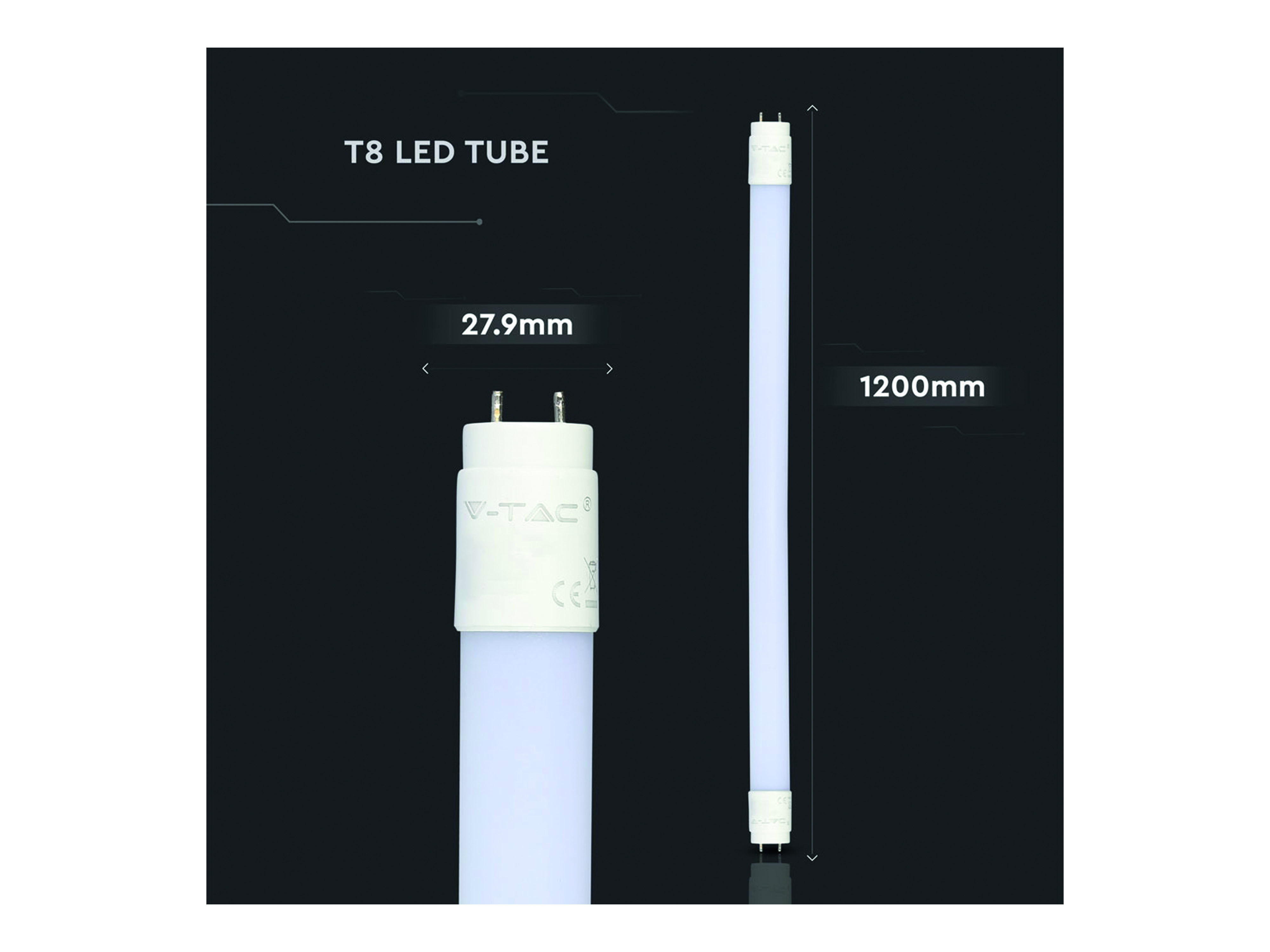 V-TAC LED-Röhre VT-1277, EEK: G, 18 W, 1600 lm, G13, 3000 K, 120 cm