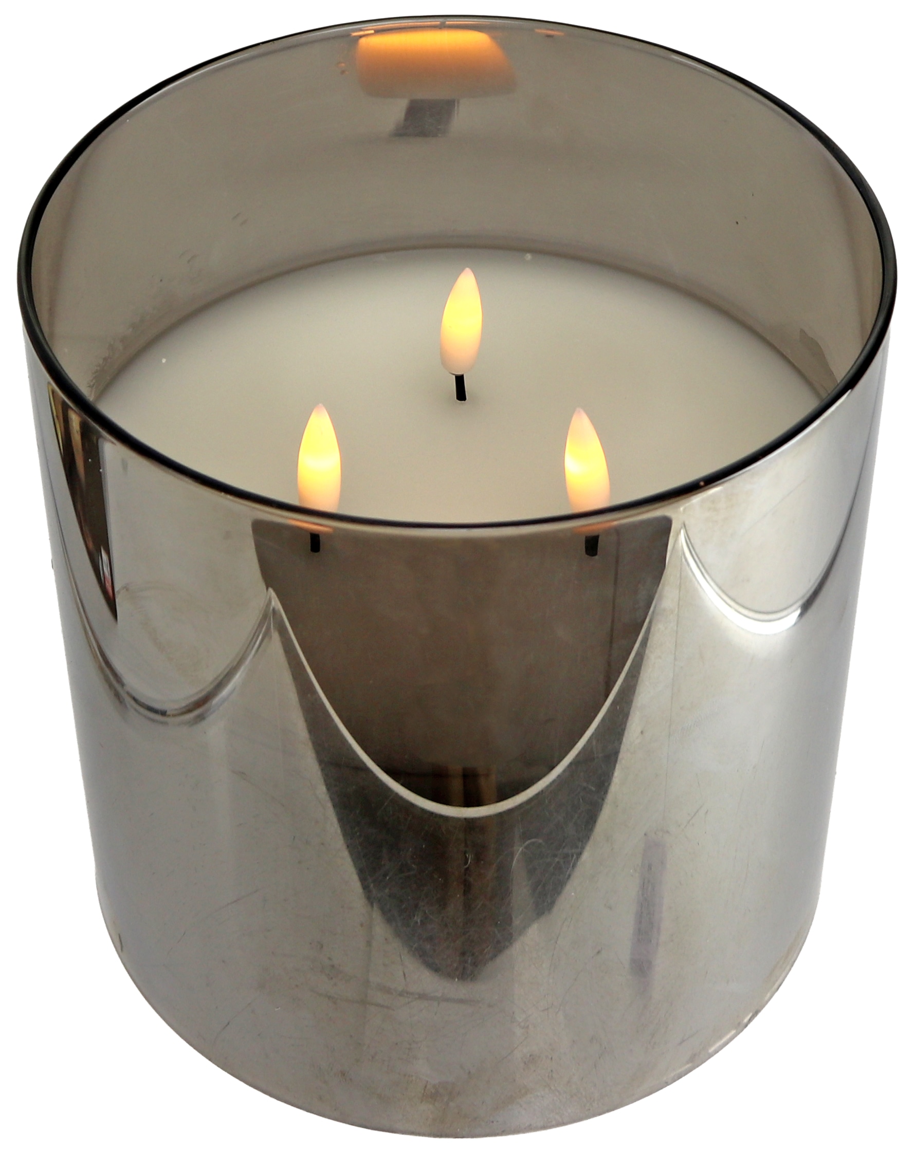 LED-Echtwachskerze, Glas, mit Timer, 15x15 cm, Smoke Grau