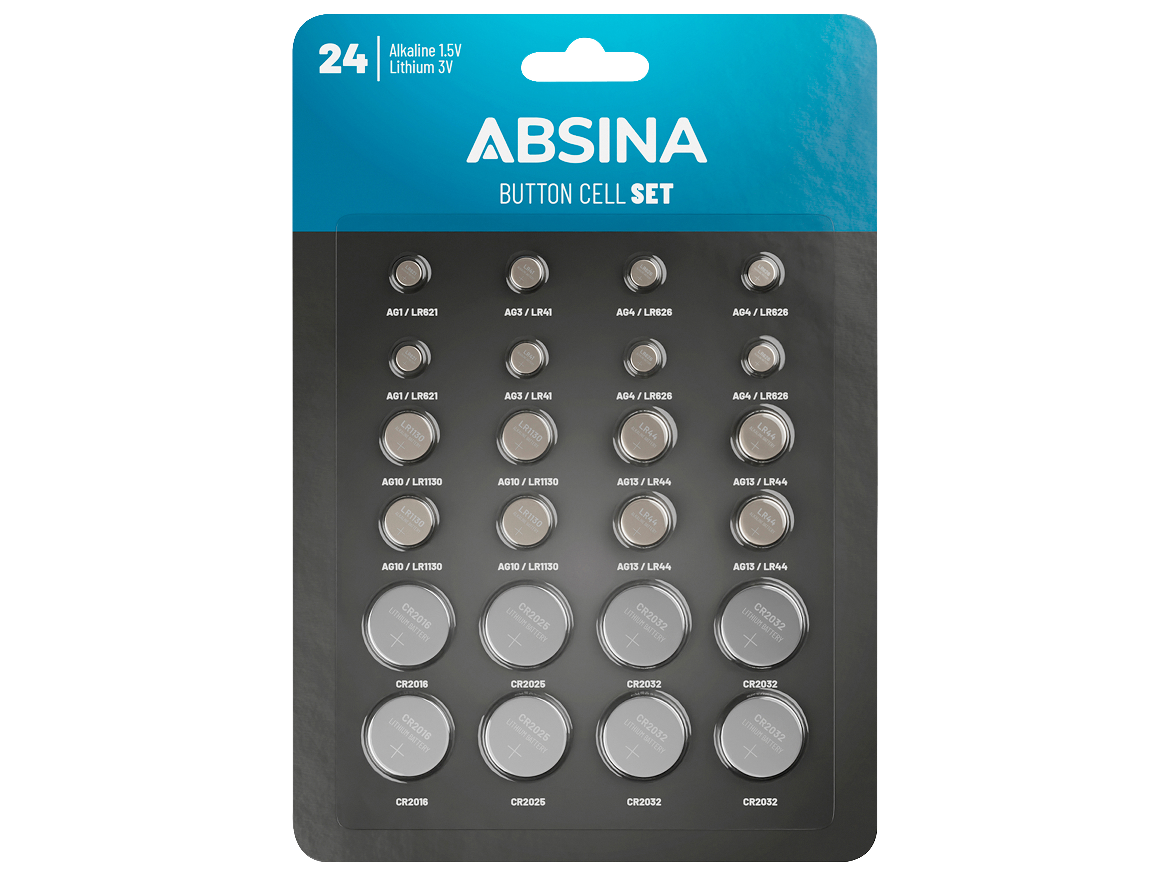 ABSINA Knopfzellen-Set, 24-teilig 