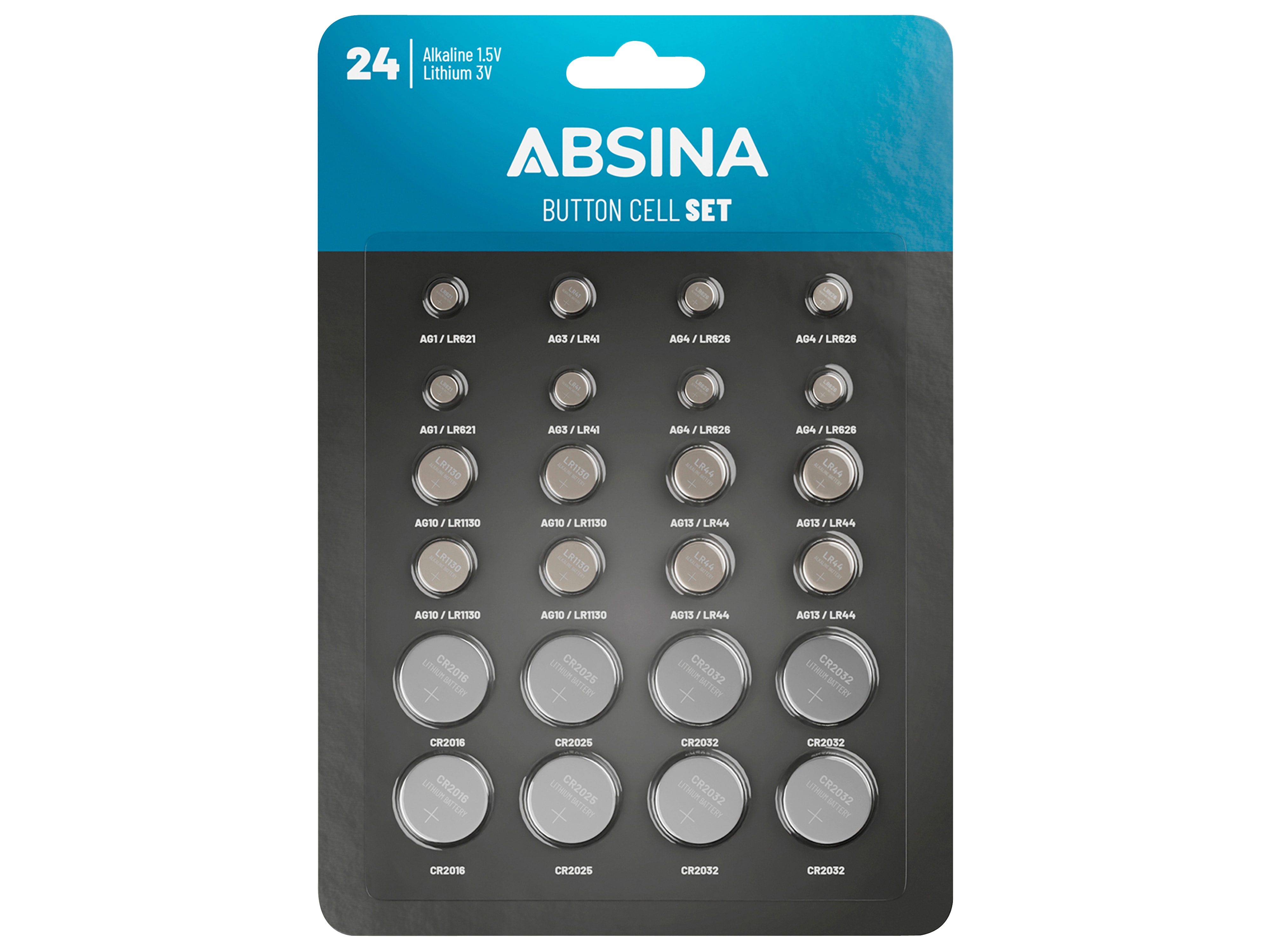 ABSINA Knopfzellen-Set, 24-teilig