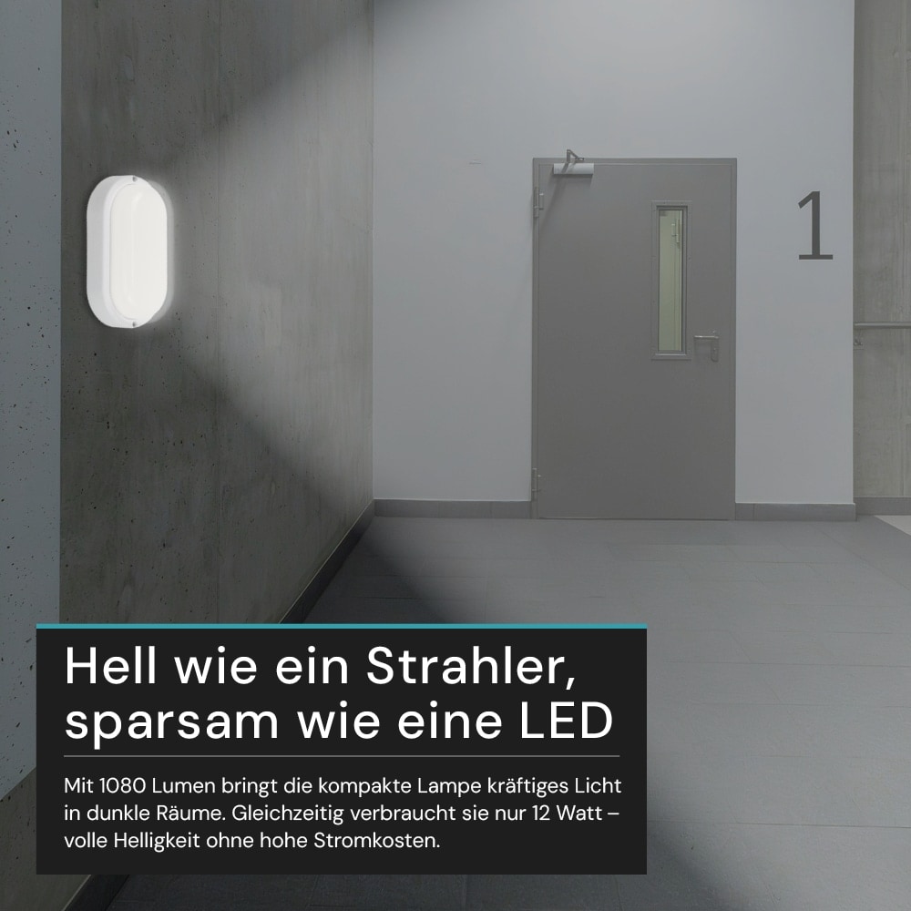 LUXULA LED-Kellerleuchte, 12W, EEK: F, 1080lm, CCT, IP54, weiß