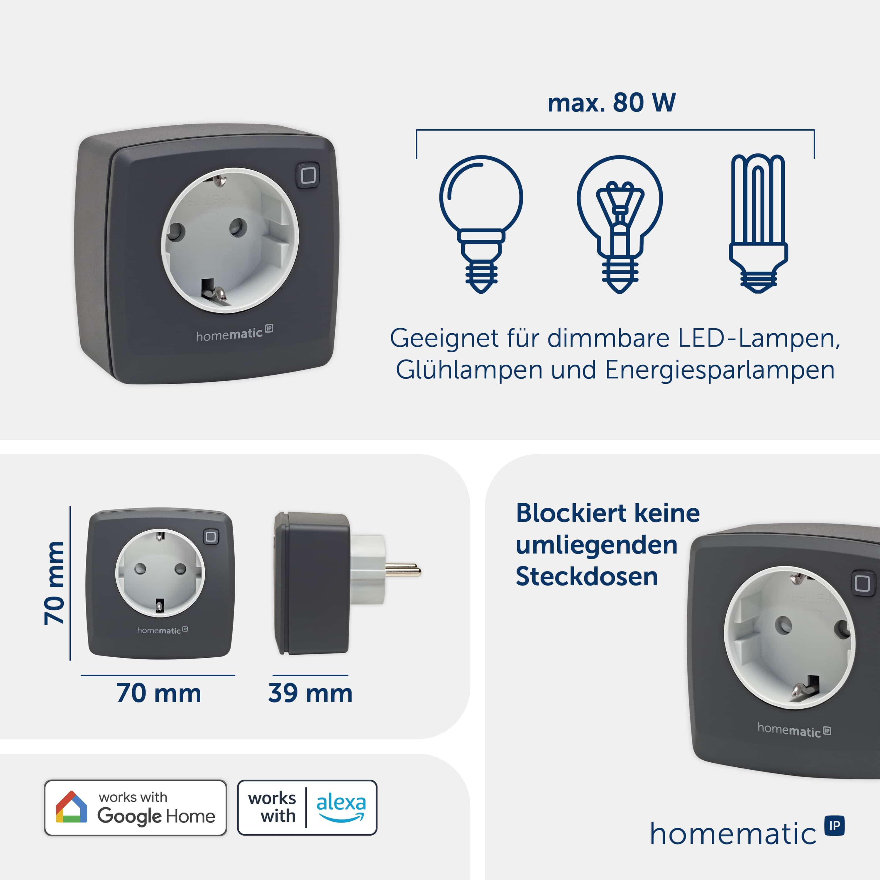 HOMEMATIC IP 161621A0, Dimmer-Steckdose, Phasenabschnitt, anthrazit HOMEMATIC IP 161621A0, Dimmer-Steckdose, Phasenabschnitt, anthrazit