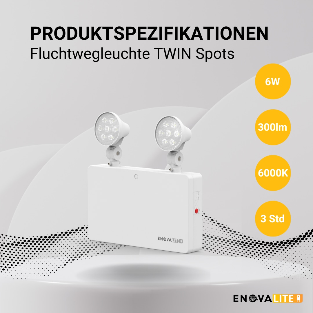 ENOVALITE LED-Fluchtwegleuchte, 6 W, Twin-Spot, Wandmontage ENOVALITE LED-Fluchtwegleuchte, 6 W, Twin-Spot, Wandmontage