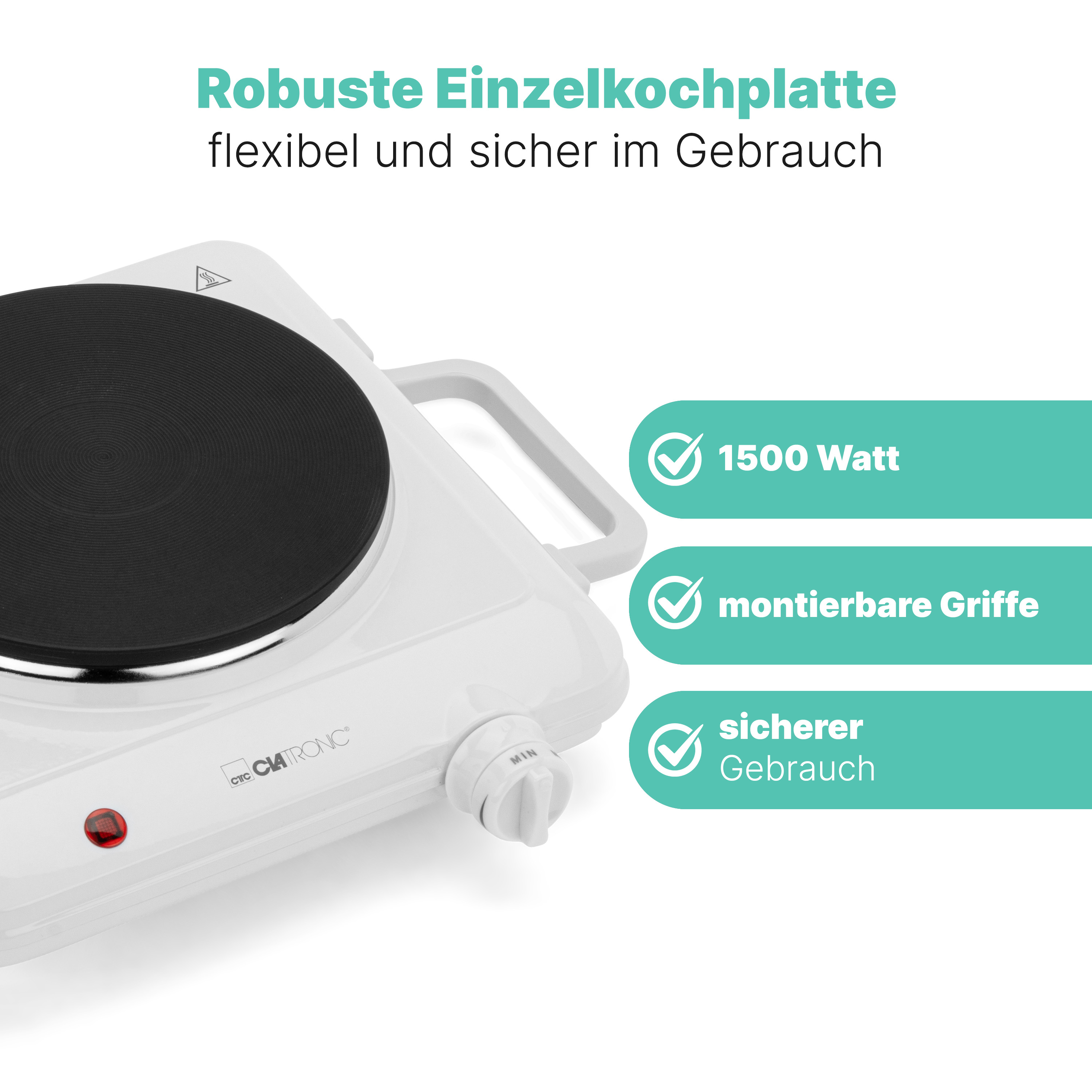 CLATRONIC Einzelkochplatte EKP 3582, Ø 180 mm, 1500 W, weiß