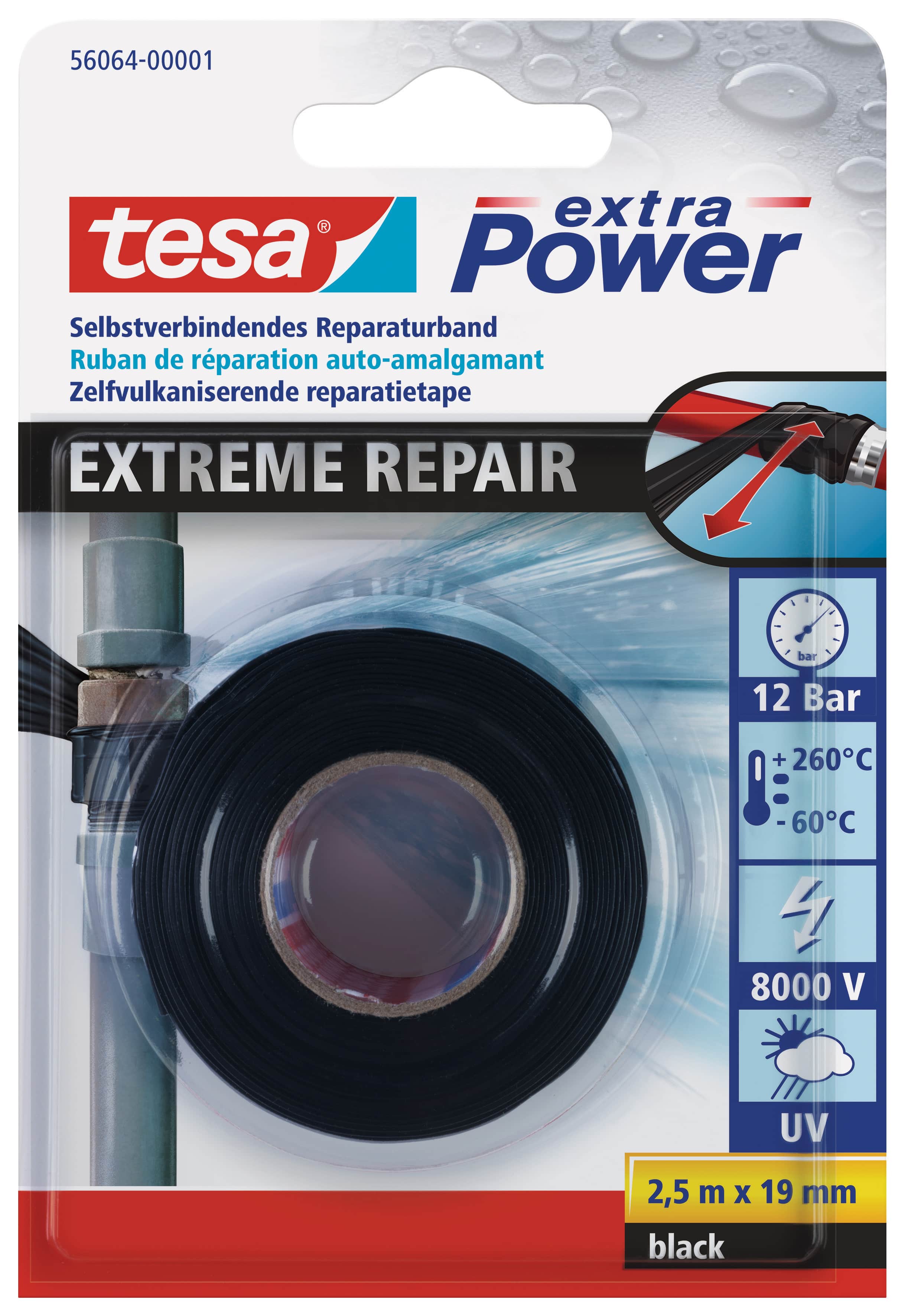TESA extra Power Extreme Repair, Reparaturband, 19 mm x 2,5 m, schwarz