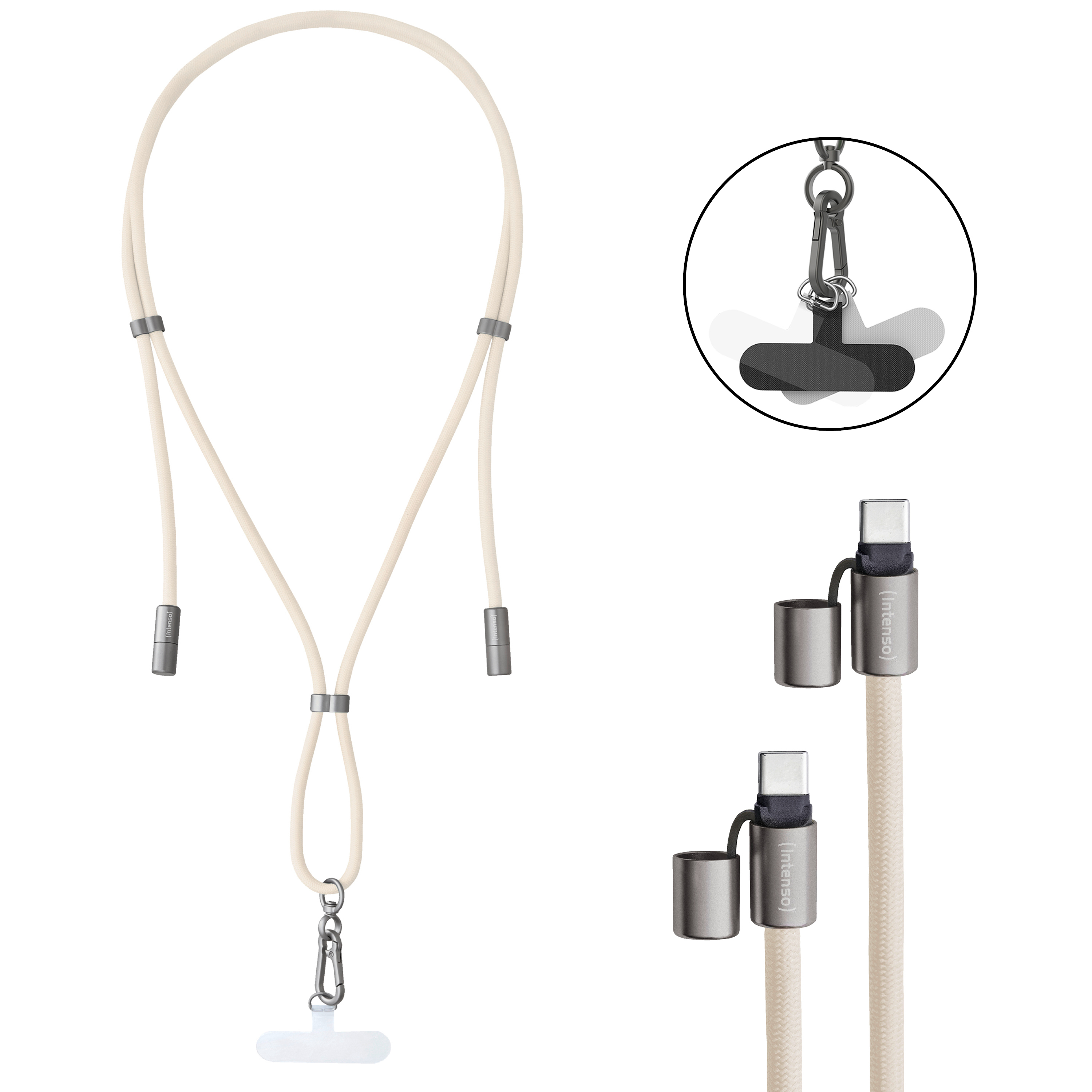 INTENSO USB-Kabel Lanyard USB-C 1,65m Beige