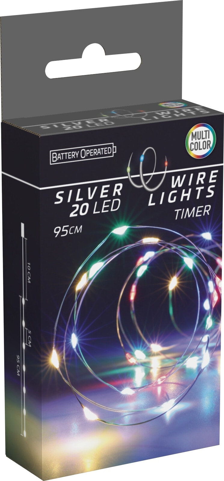 LED-Lichterkette, Silberdraht, 20 LEDs, bunt, Batteriebetrieb, Timer