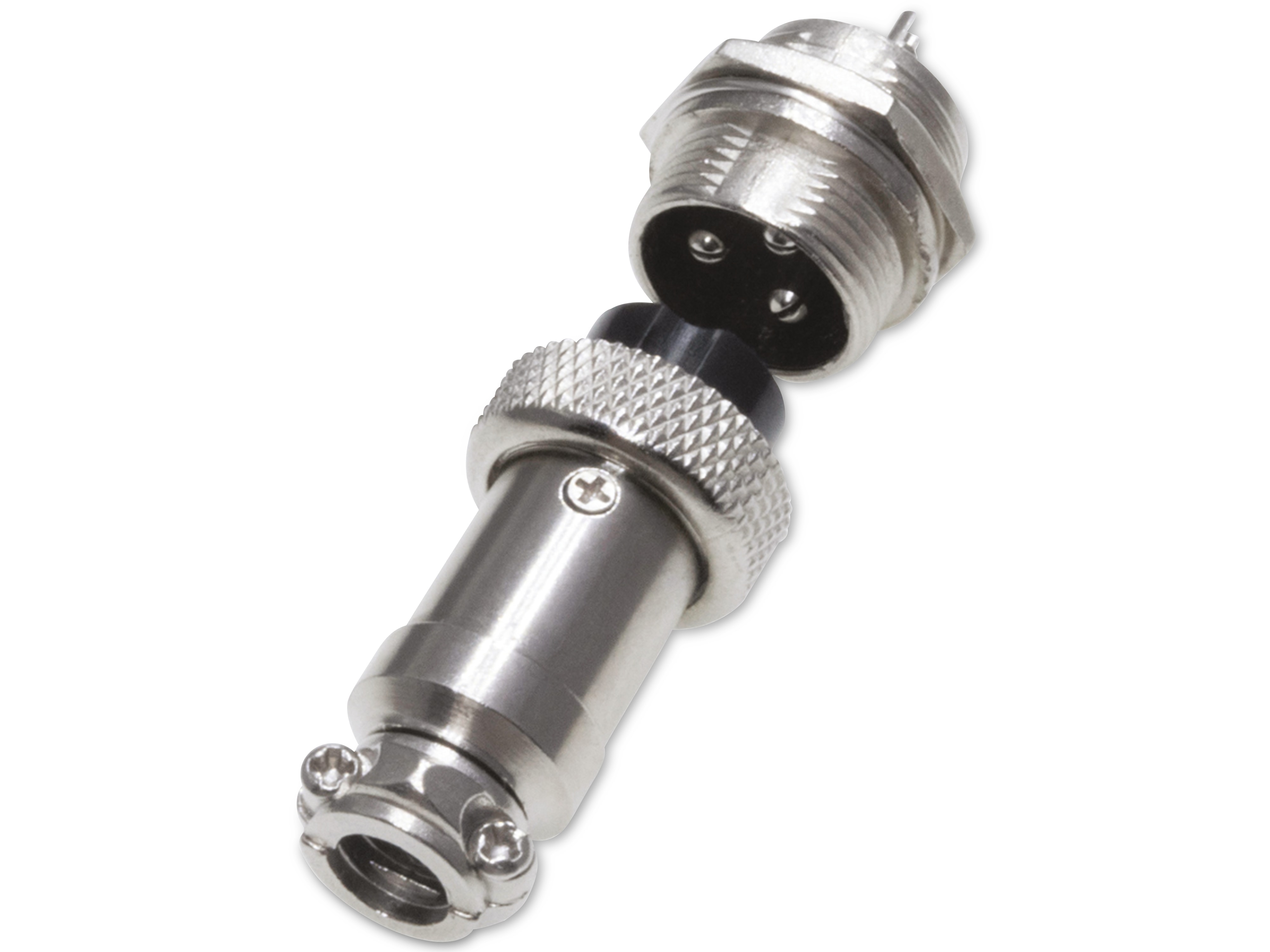 Rundsteckverbinder, 3-polig, 250V, 7A, Lötanschluss, IP55, wire to panel, 1 Stecker + 1 Buchse