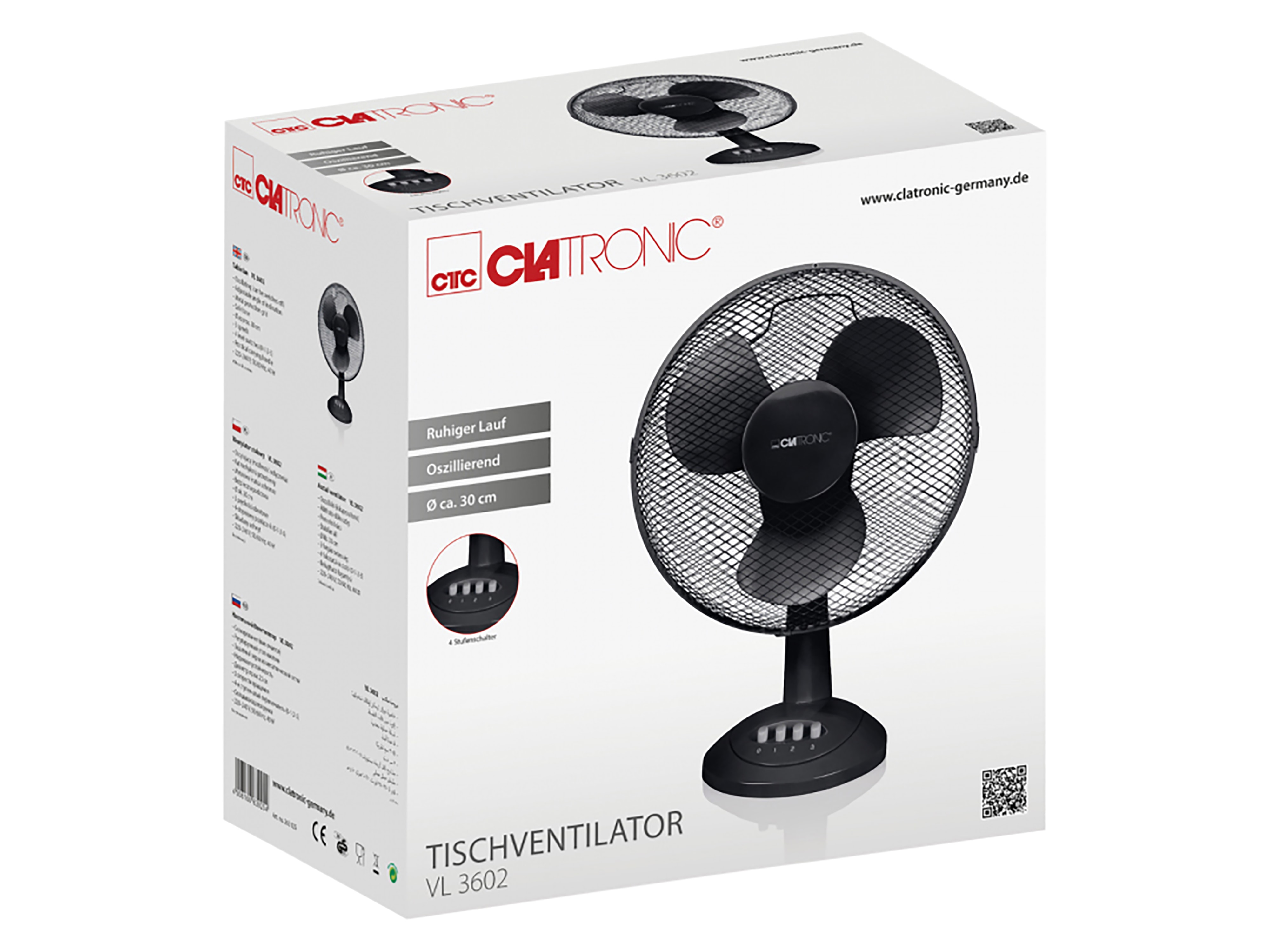 CLATRONIC Tischventilator VL 3602, Ø 30cm, schwarz, oszillierend, 40 W