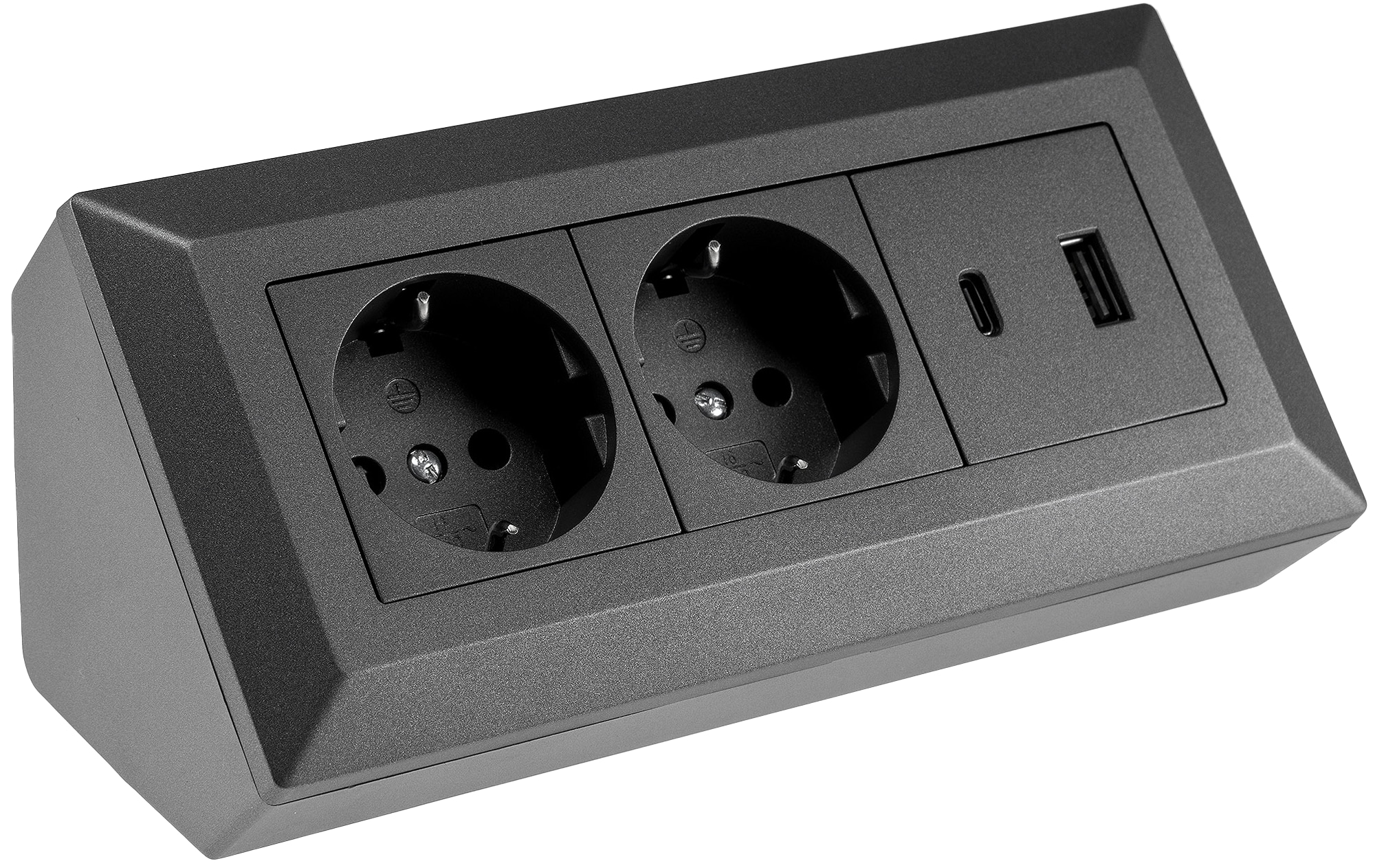 CHILITEC Steckdosenblock 23575, 2-fach, USB-A+C, 16A/250V, anthrazit