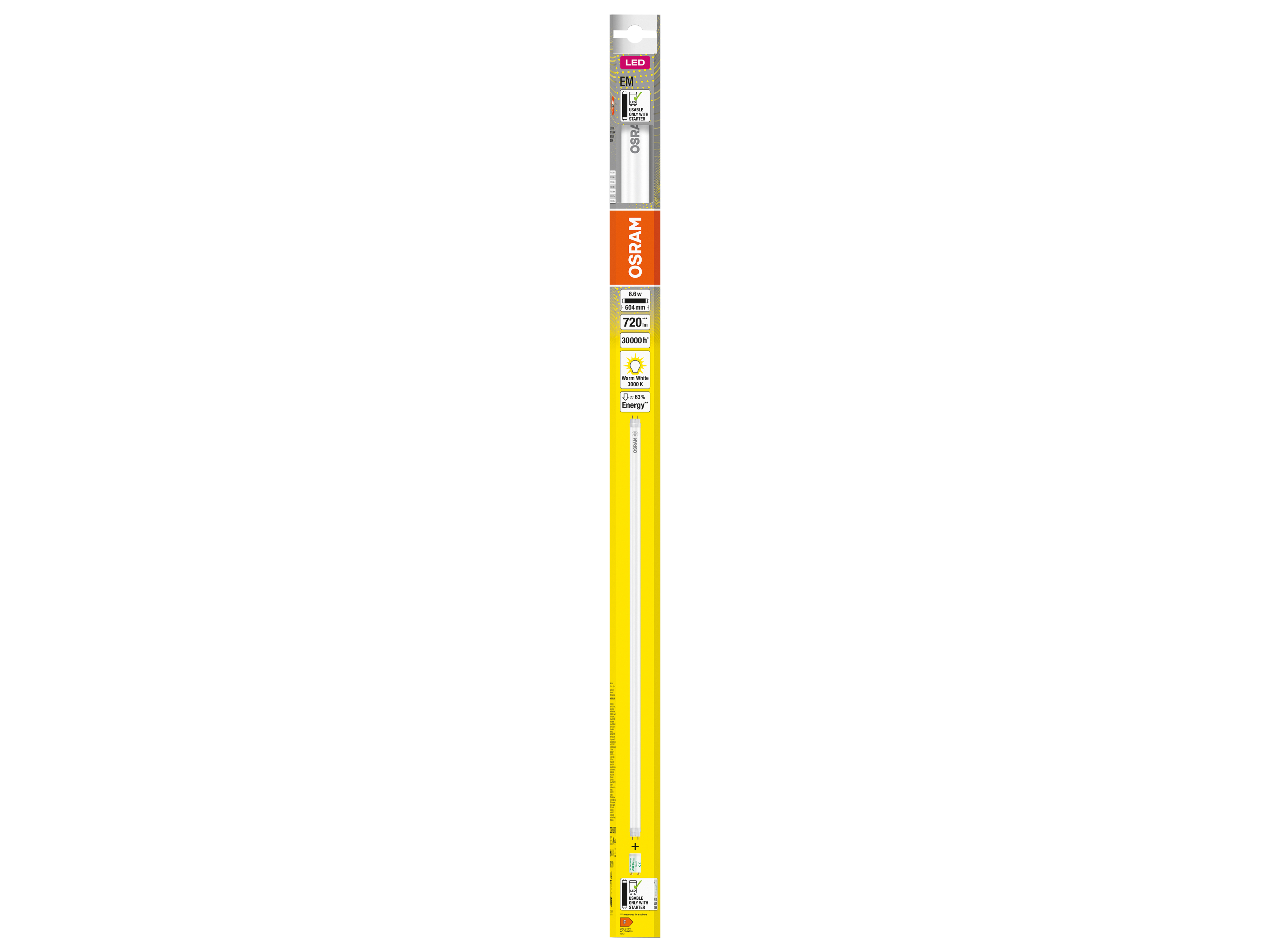 OSRAM LED-Röhre, T8, 600mm, G13, EEK: F, 6,6W, 720lm, 3000K, PC