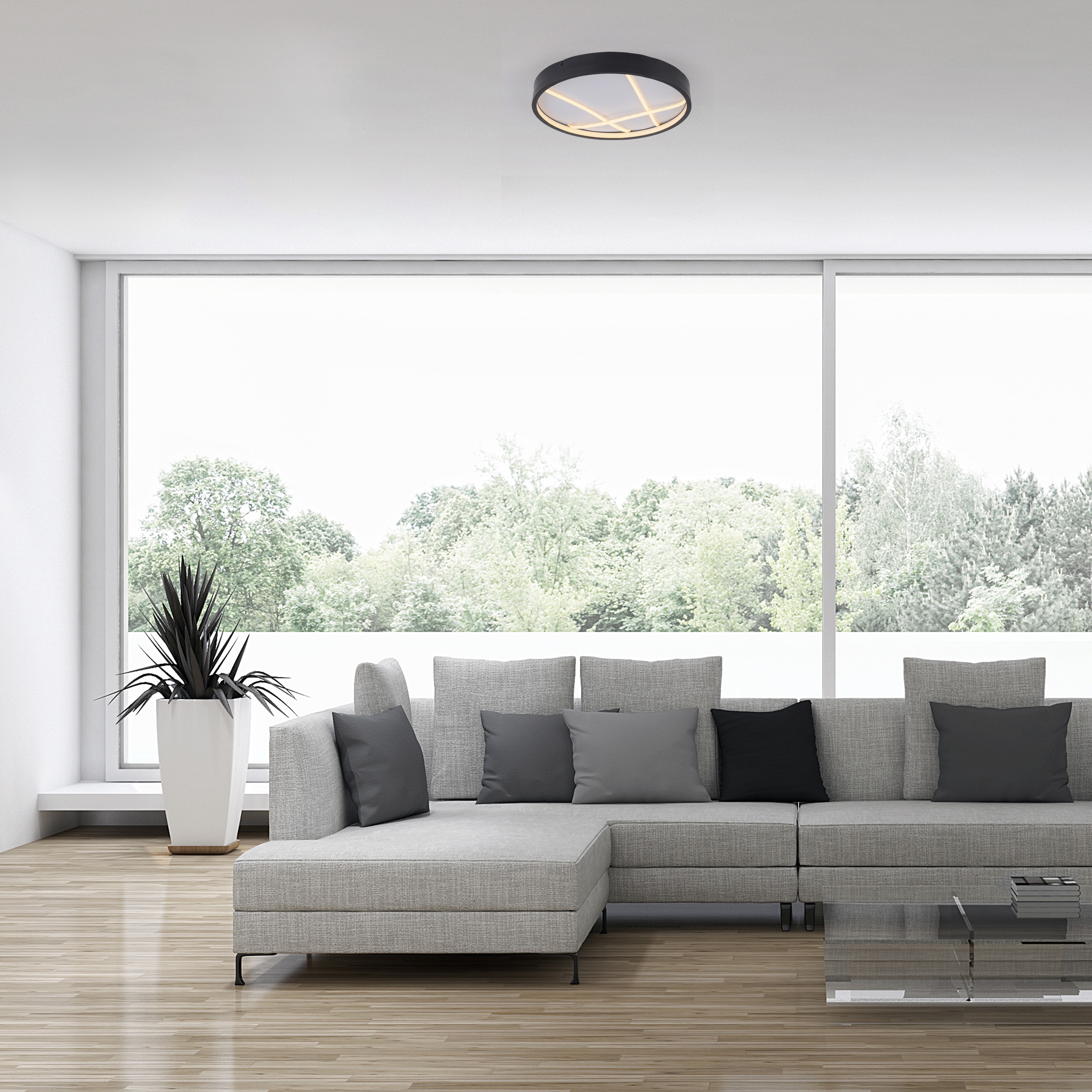 JUST LIGHT LED-Deckenleuchte 14091-18, 33W, 3000K, 4250lm, warmweiß, IP20, schwarz
