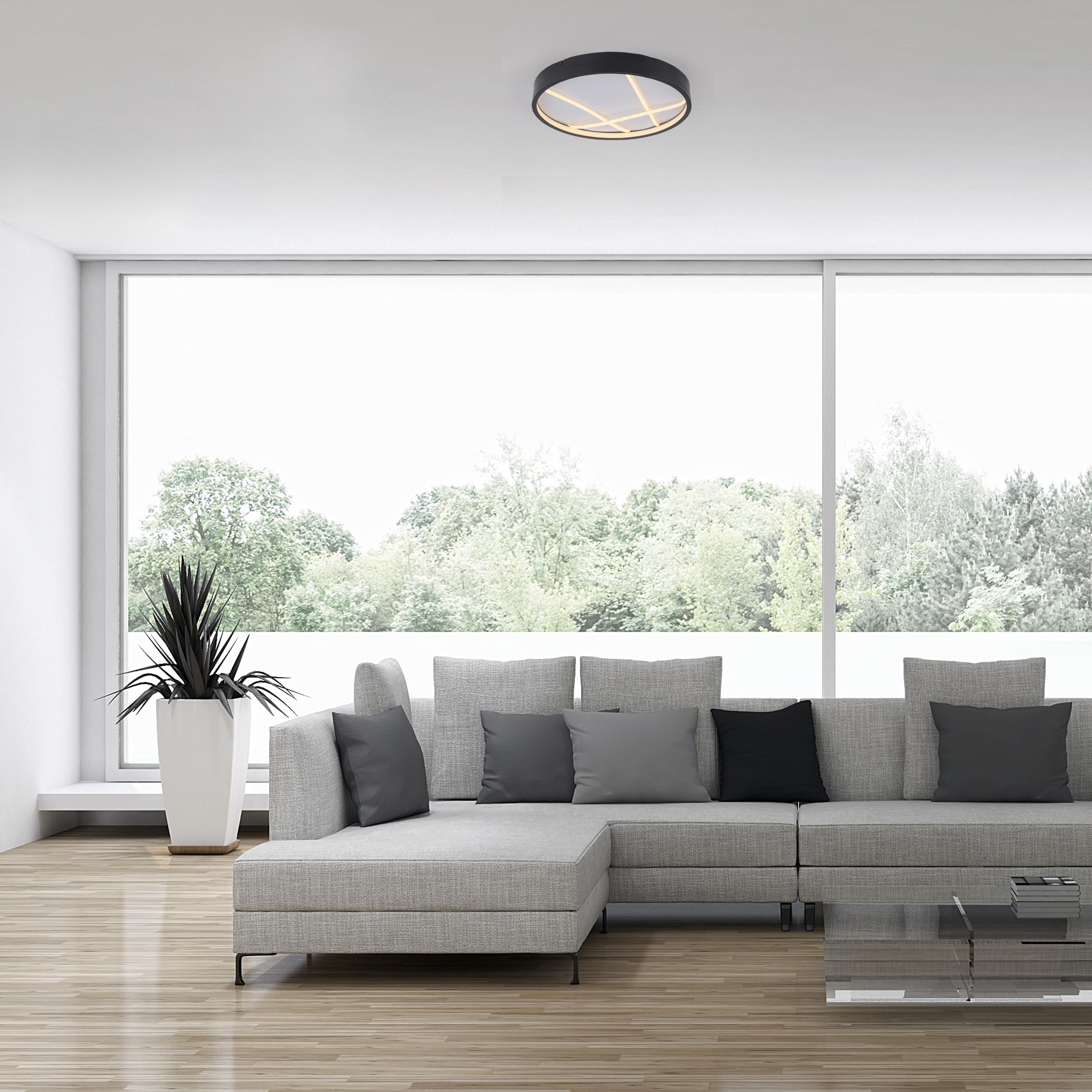 JUST LIGHT LED-Deckenleuchte 14091-18, 33W, 3000K, 4250lm, warmweiß, IP20, schwarz