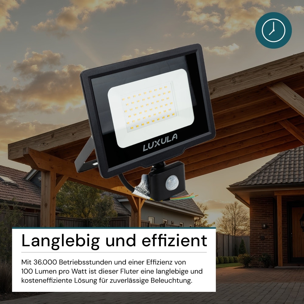LUXULA LED-Fluter mit Bewegungsmelder, EEK: F, 50W, 5000lm, 4000K, schwarz LUXULA LED-Fluter mit Bewegungsmelder, EEK: F, 50W, 5000lm, 4000K, schwarz
