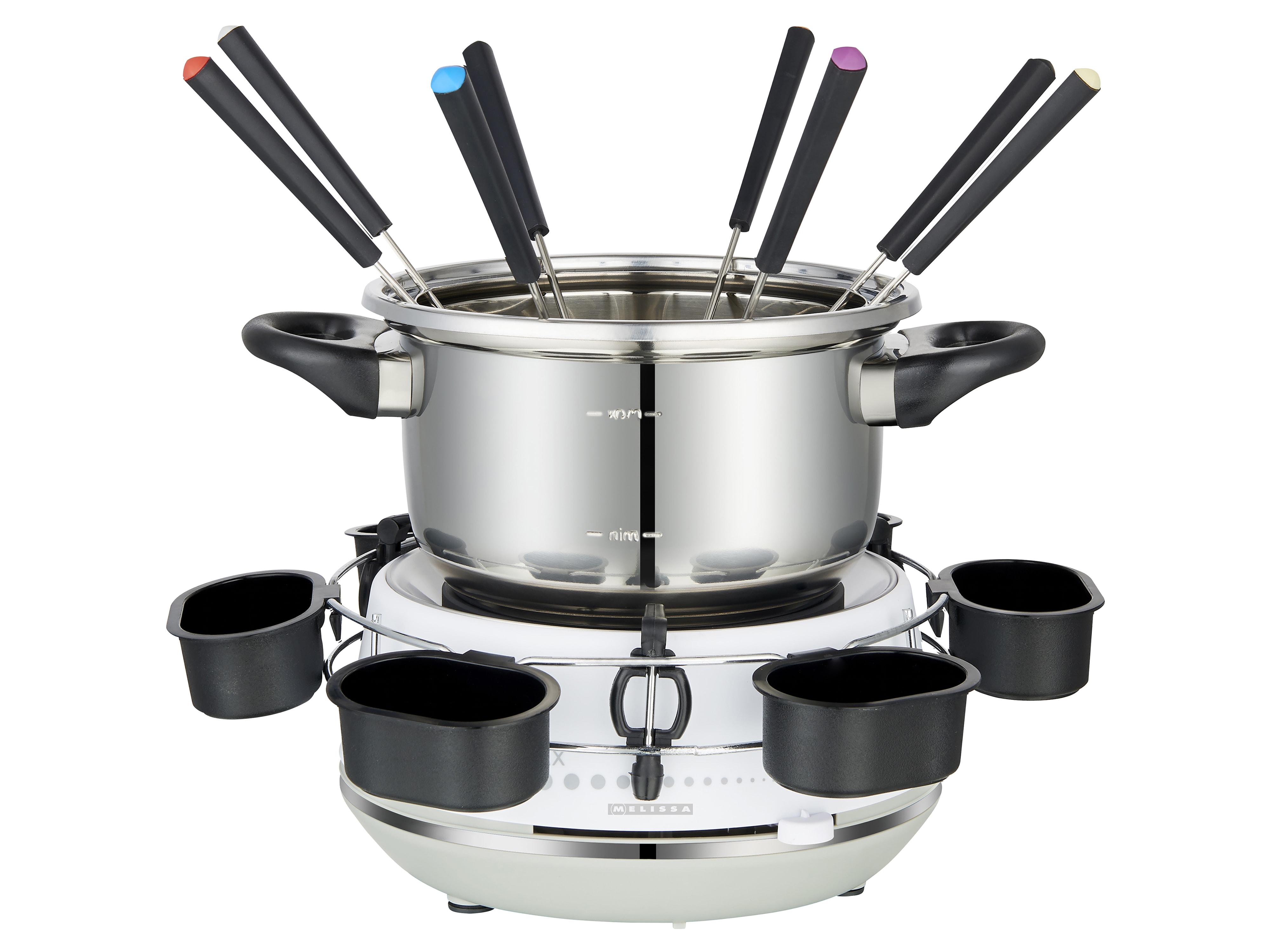 MELISSA Fondue-Set 16310230, 1200 W, 2 L, 8 Fonduegabel, Edelstahl, weiß