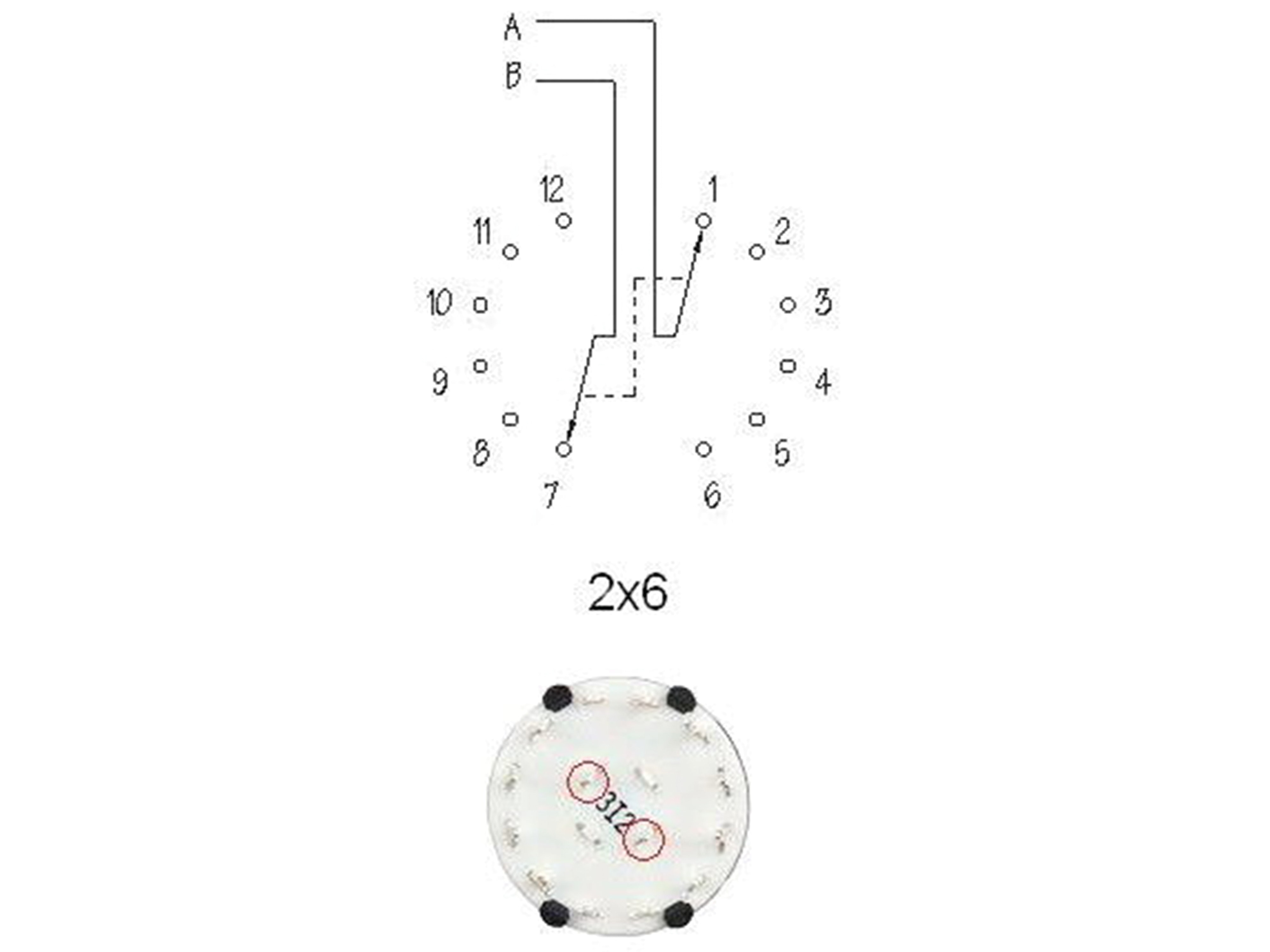 Drehschalter CKA2X06, 26 mm, 2x6 Kontakte Drehschalter CKA2X06, 26 mm, 2x6 Kontakte