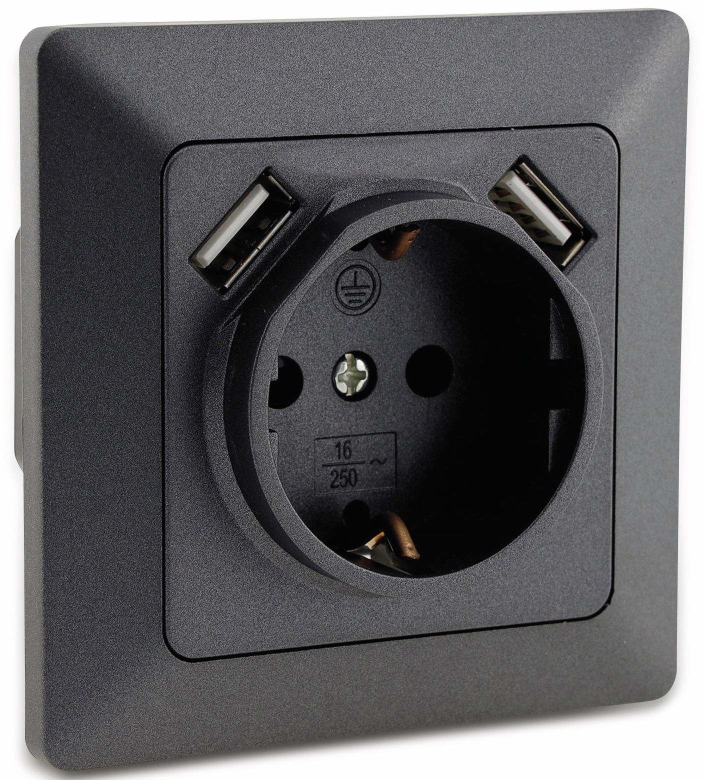 MILOS Schutzkontakt-Steckdose 23050, 2x USB Buchse, 16A/250V~, anthrazit MILOS Schutzkontakt-Steckdose 23050, 2x USB Buchse, 16A/250V~, anthrazit